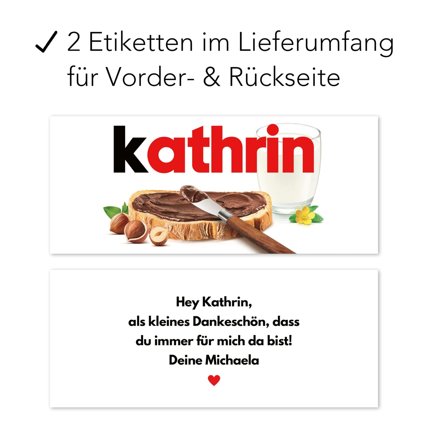 Schokoaufstrich Etiketten mit Namen personalisiert Aufkleber für z.B. Glas Nutella Geschenk zum Geburtstag 2 Stück | 6,5x15,5 cm