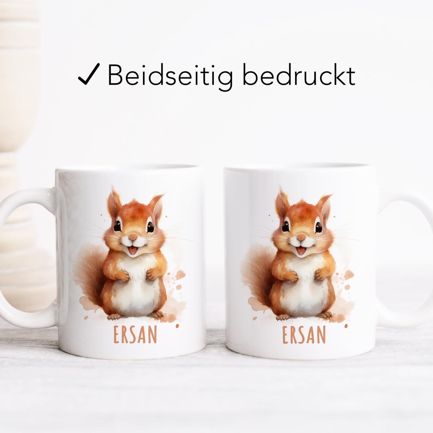 Eichhörnchen Tasse personalisierte Kindertasse mit Namen Eichhörnchentasse Namenstasse süßes Kinder Geschenk für Jungen & Mädchen Kaffeetasse Teetasse aus Keramik 330 ml