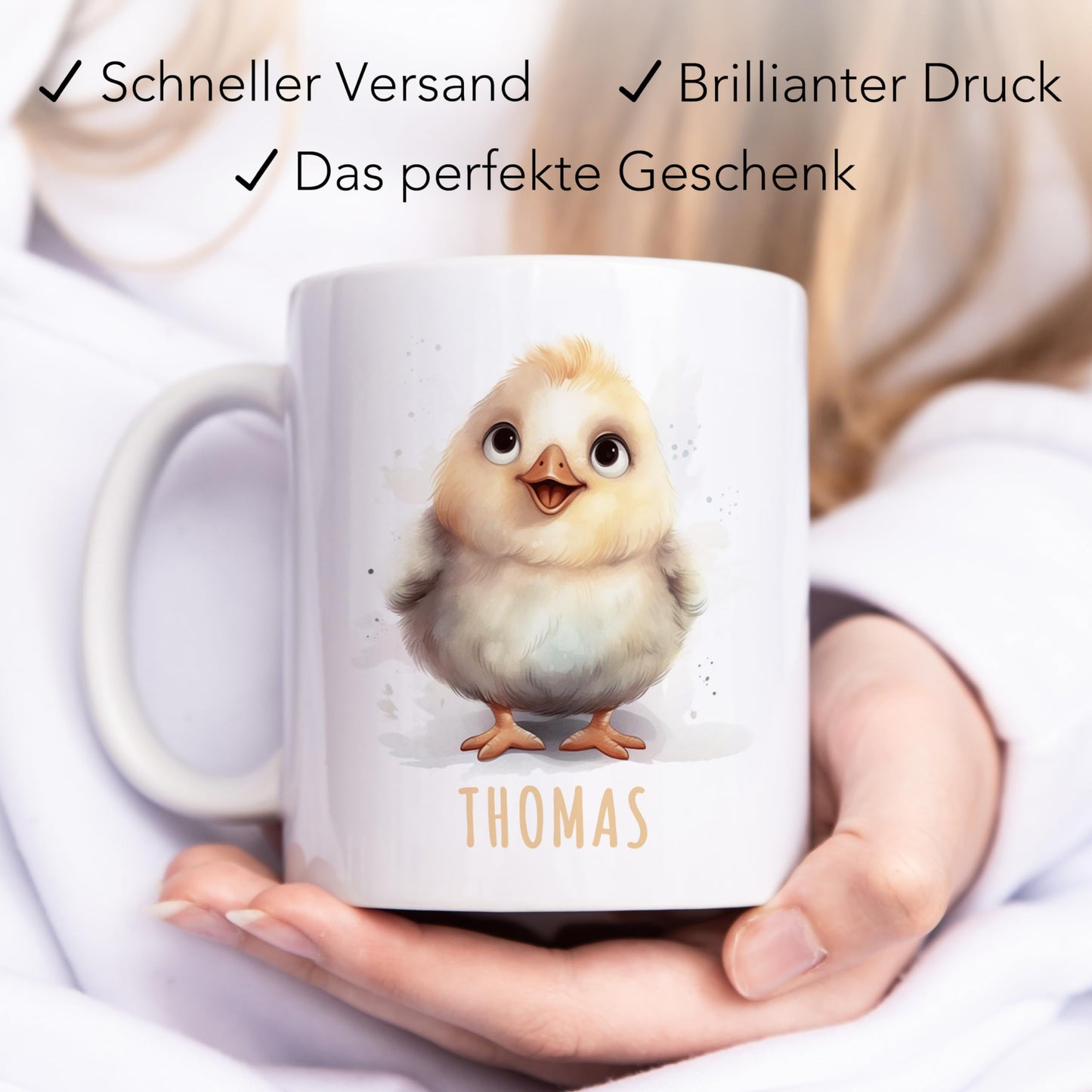 Huhn Tasse personalisierte Kindertasse mit Namen Huhntasse Namenstasse süßes Kinder Geschenk für Jungen & Mädchen Kaffeetasse Teetasse aus Keramik 330 ml
