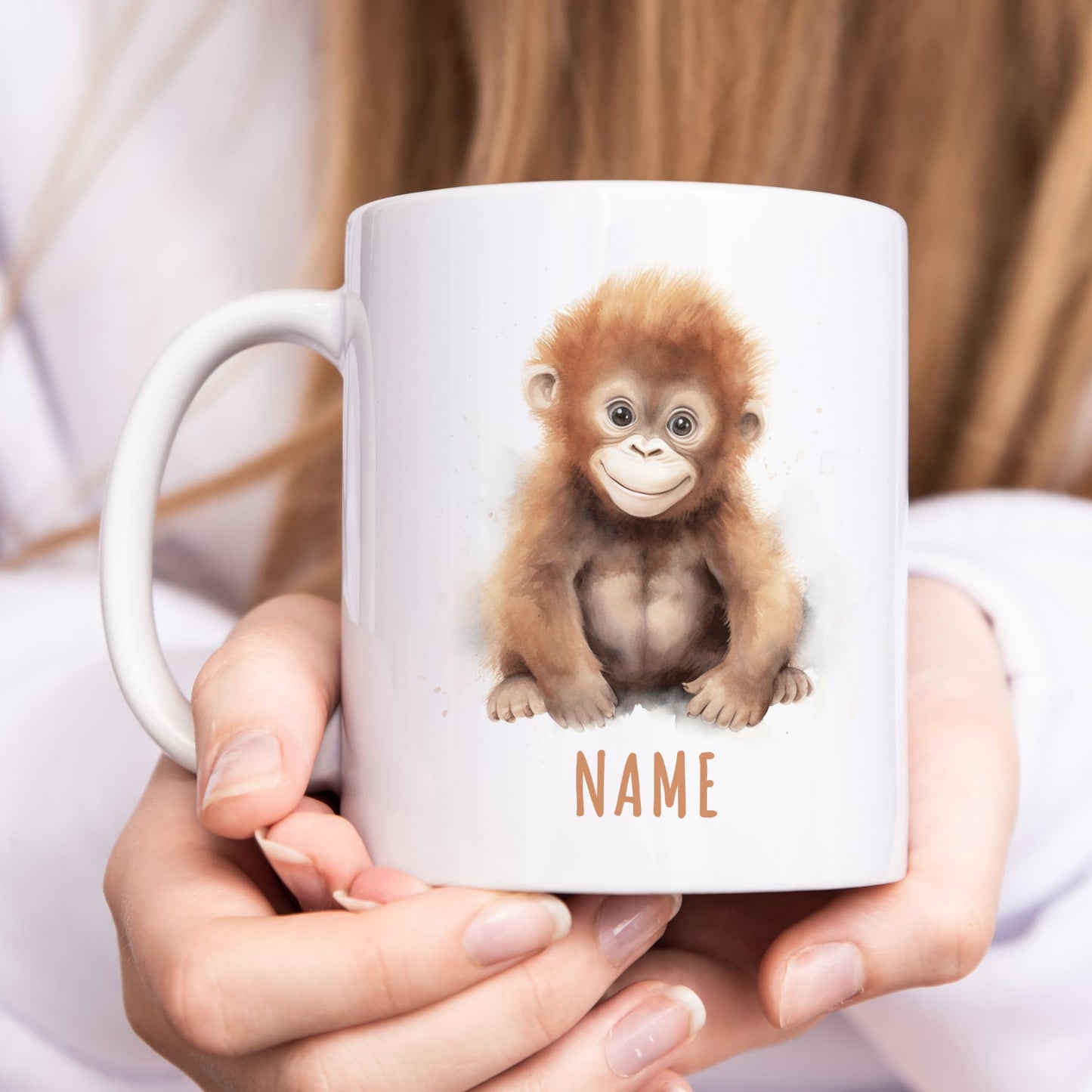 Affe Tasse personalisierte Kindertasse mit Namen Affentasse Namenstasse süßes Kinder Geschenk für Jungen & Mädchen Kaffeetasse Teetasse aus Keramik 330 ml