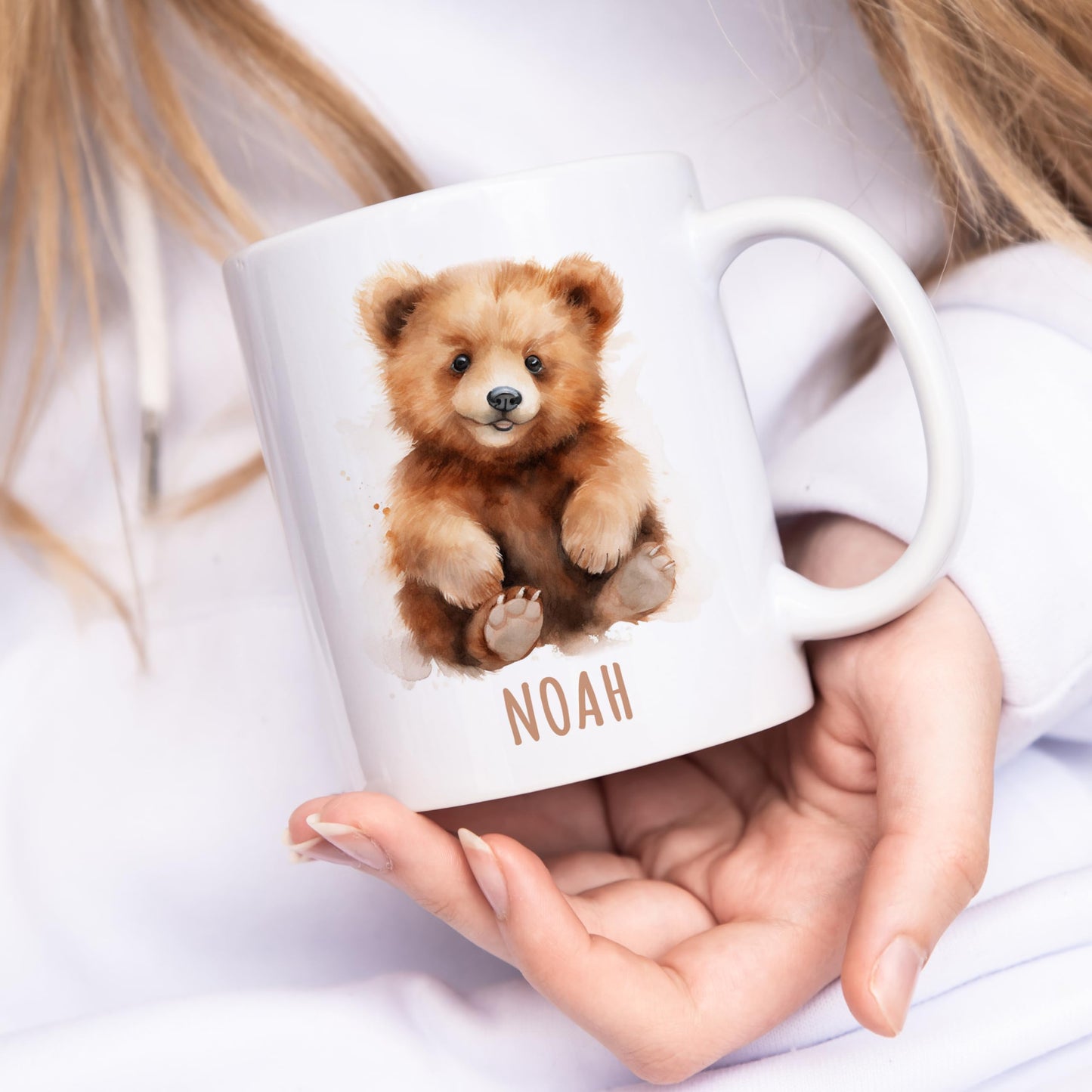 Bärchen Tasse Bär personalisierte Kindertasse mit Namen Bärentasse Namenstasse süßes Kinder Geschenk für Jungen & Mädchen Kaffeetasse Teetasse aus Keramik 330 ml (Bär)