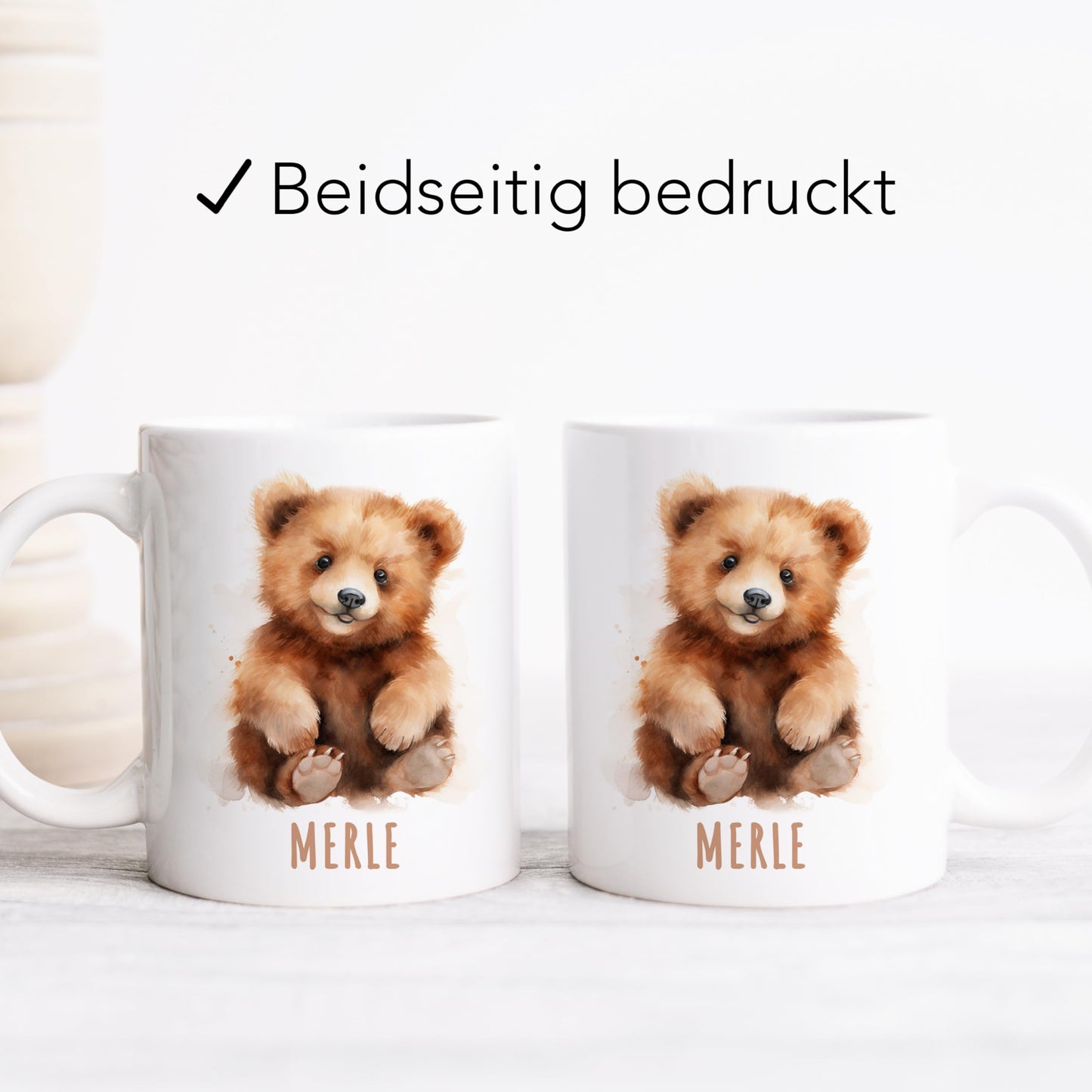 Bärchen Tasse Bär personalisierte Kindertasse mit Namen Bärentasse Namenstasse süßes Kinder Geschenk für Jungen & Mädchen Kaffeetasse Teetasse aus Keramik 330 ml (Bär)