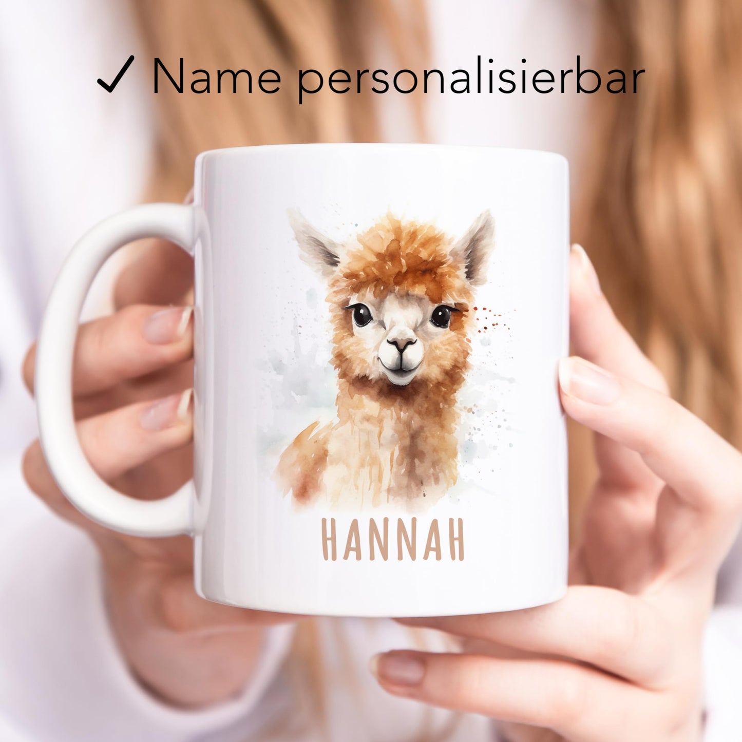 Alpaka Tasse personalisierte Kindertasse mit Namen Alpakatasse Namenstasse süßes Kinder Geschenk für Jungen & Mädchen Kaffeetasse Teetasse aus Keramik 330 ml