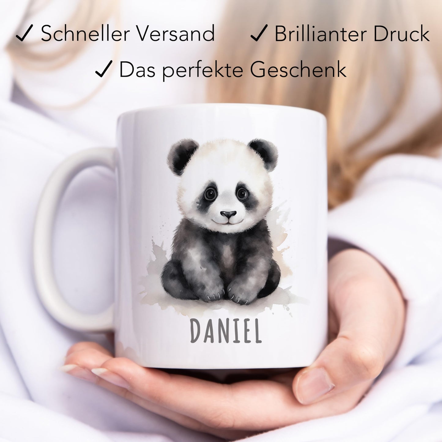 Panda Tasse personalisierte Kindertasse mit Namen Pandatasse Namenstasse süßes Kinder Geschenk für Jungen & Mädchen Kaffeetasse Teetasse aus Keramik 330 ml