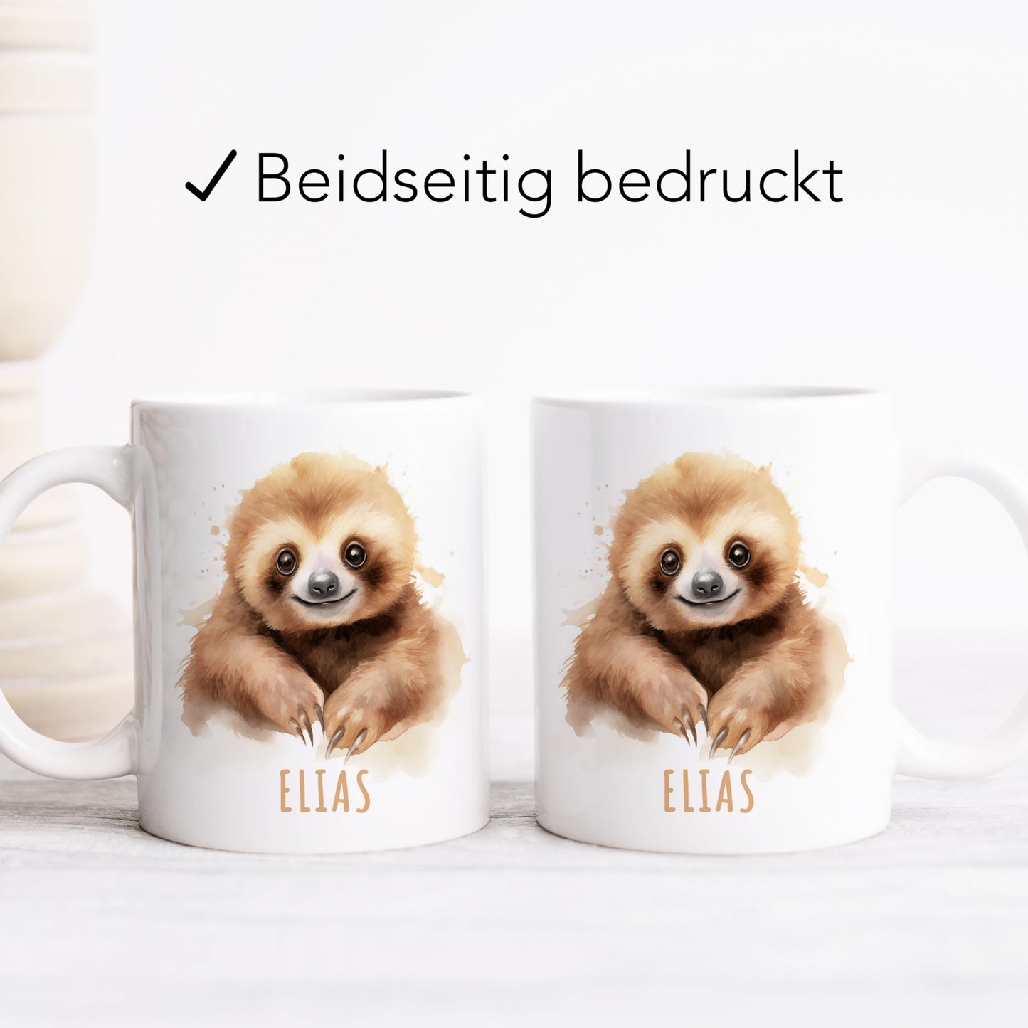 Faultier Tasse personalisierte Kindertasse mit Namen Faultiertasse Namenstasse süßes Kinder Geschenk für Jungen & Mädchen Kaffeetasse Teetasse aus Keramik 330 ml