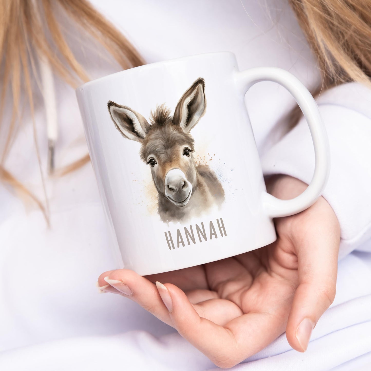 Esel Tasse personalisierte Kindertasse mit Namen Eseltasse Namenstasse süßes Kinder Geschenk für Jungen & Mädchen Kaffeetasse Teetasse aus Keramik 330 ml