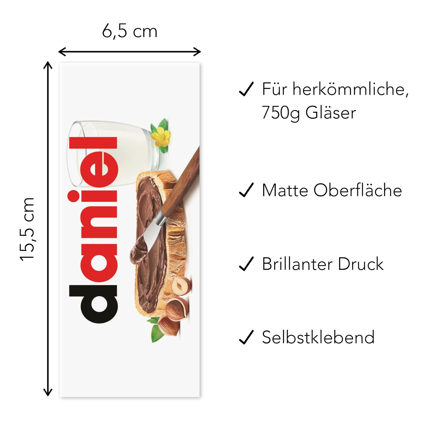 Schokoaufstrich Etiketten mit Namen personalisiert Aufkleber für z.B. Glas Nutella Geschenk zum Geburtstag 2 Stück | 6,5x15,5 cm