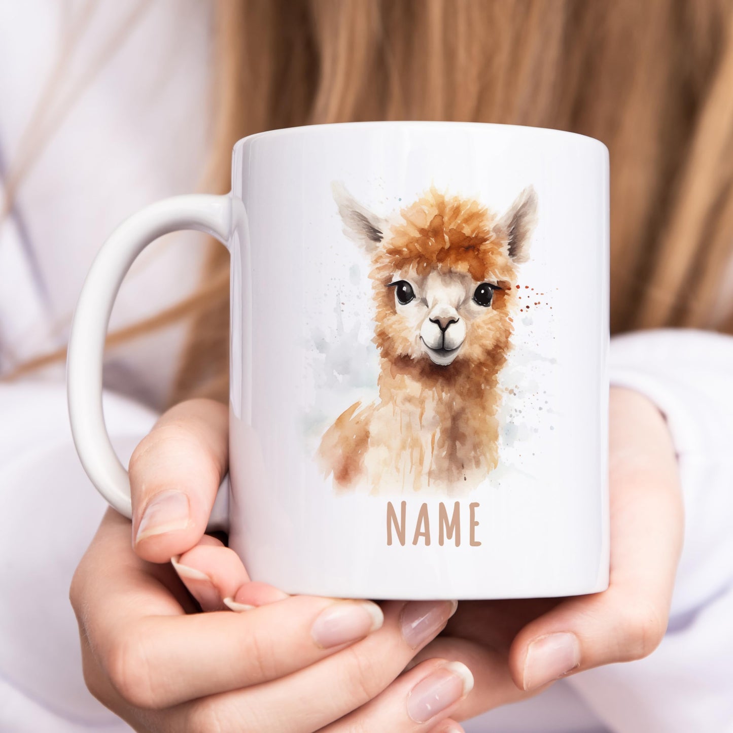 Alpaka Tasse personalisierte Kindertasse mit Namen Alpakatasse Namenstasse süßes Kinder Geschenk für Jungen & Mädchen Kaffeetasse Teetasse aus Keramik 330 ml
