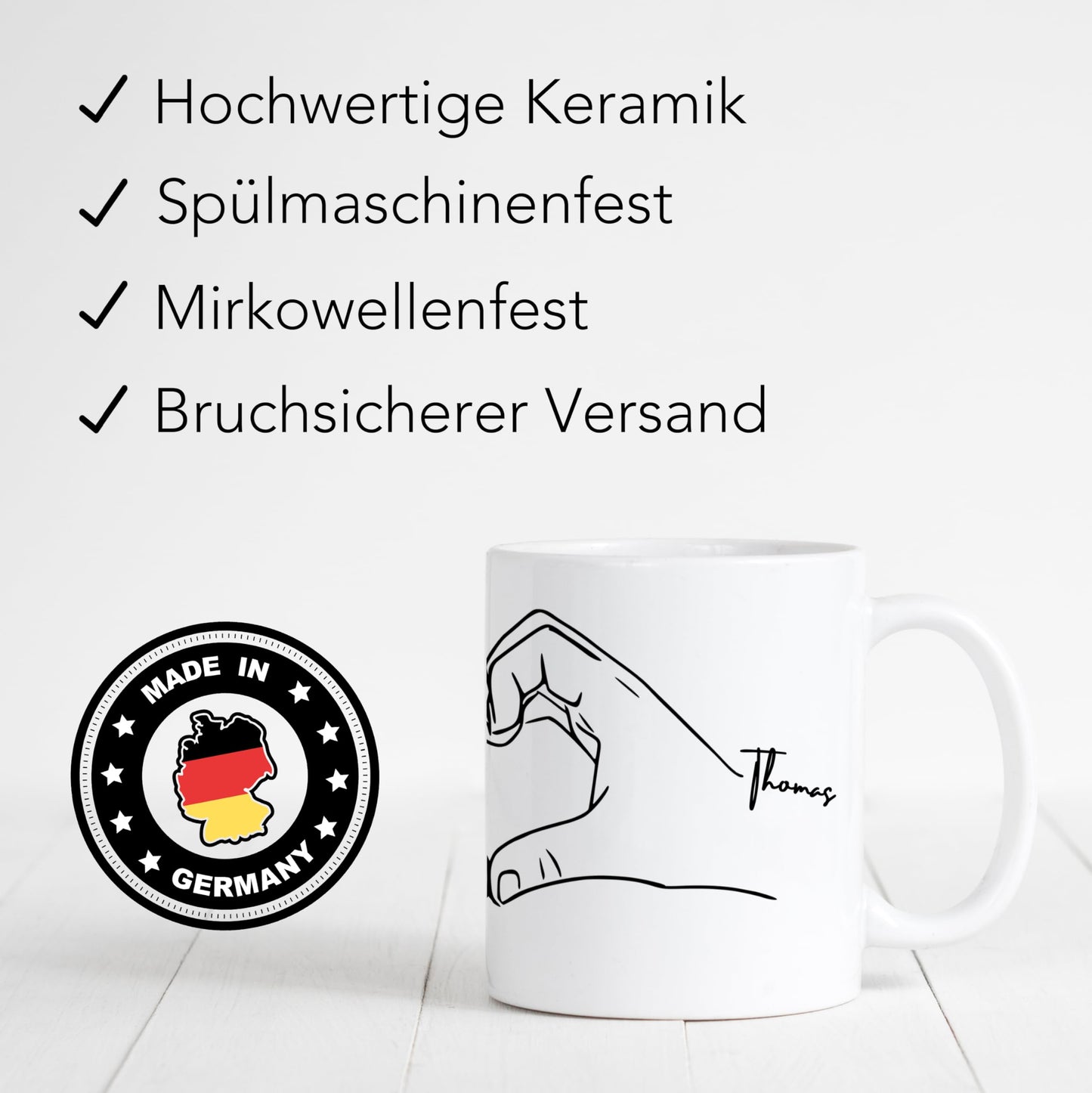 Partnertassen für Paare Hand in Hand personalisiert Tassen 2er Set Partner Geschenk Hände Pärchen Hochzeitsgeschenk Verlobungsgeschenk Kaffeetassen aus Keramik 330 ml