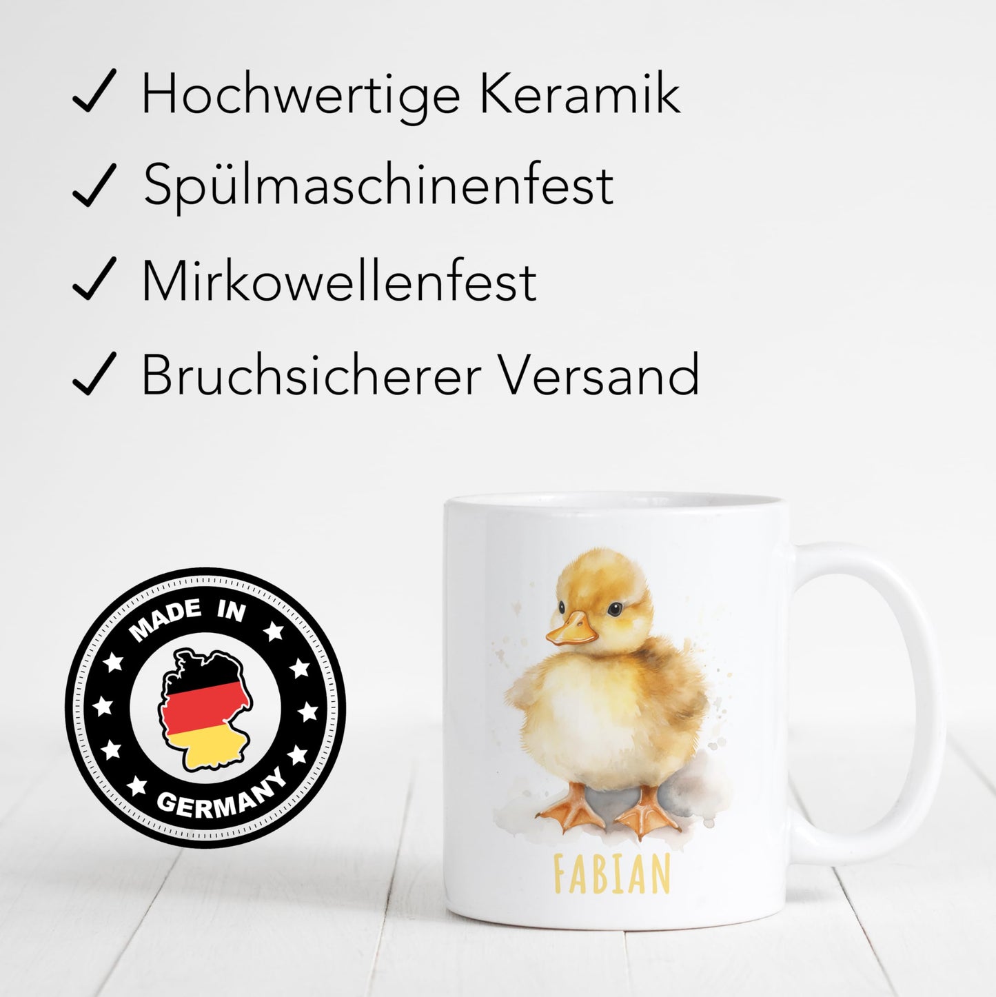 Enten Tasse personalisierte Kindertasse mit Namen Ententasse Namenstasse süßes Kinder Geschenk für Jungen & Mädchen Kaffeetasse Teetasse aus Keramik 330 ml