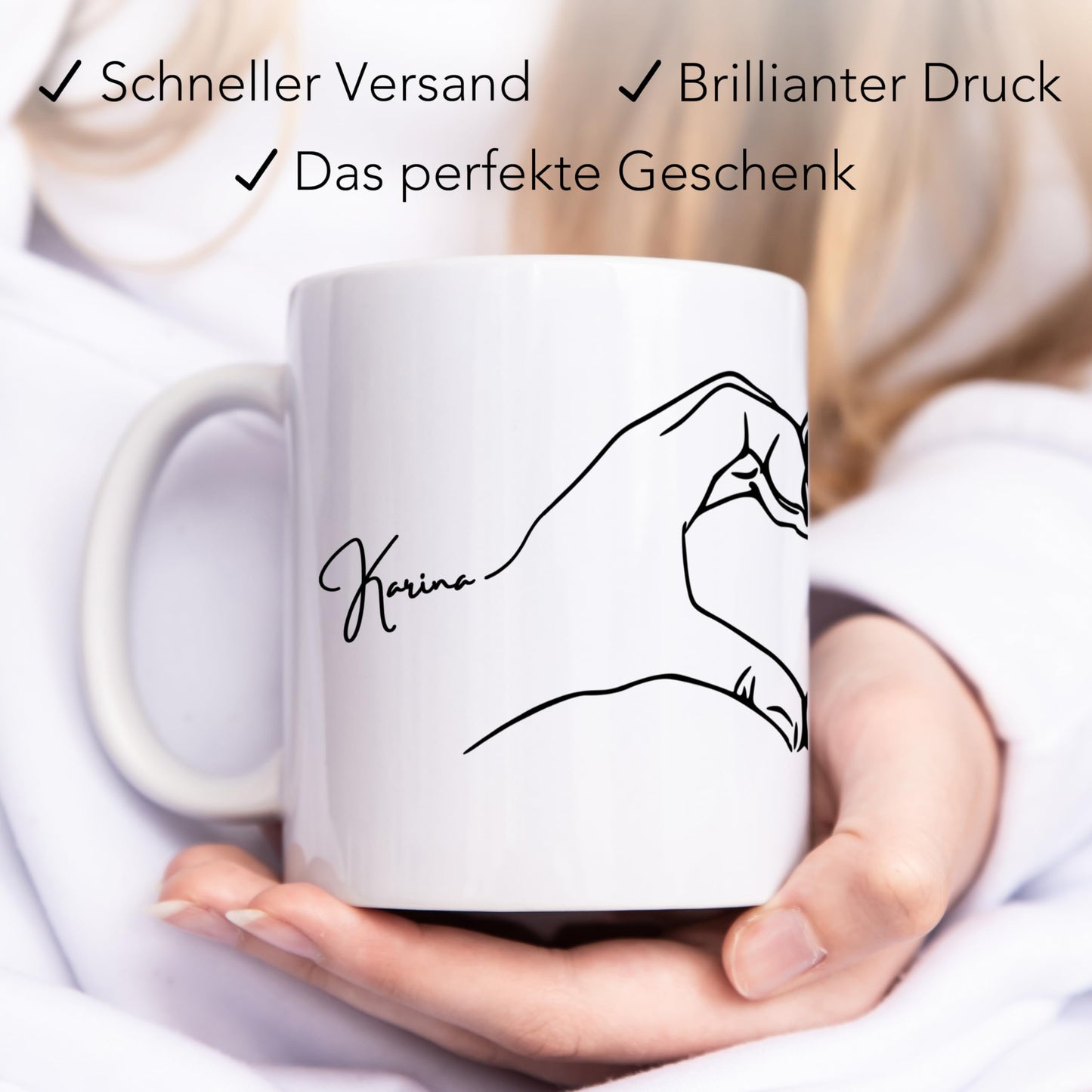 Partnertassen für Paare Hand in Hand personalisiert Tassen 2er Set Partner Geschenk Hände Pärchen Hochzeitsgeschenk Verlobungsgeschenk Kaffeetassen aus Keramik 330 ml