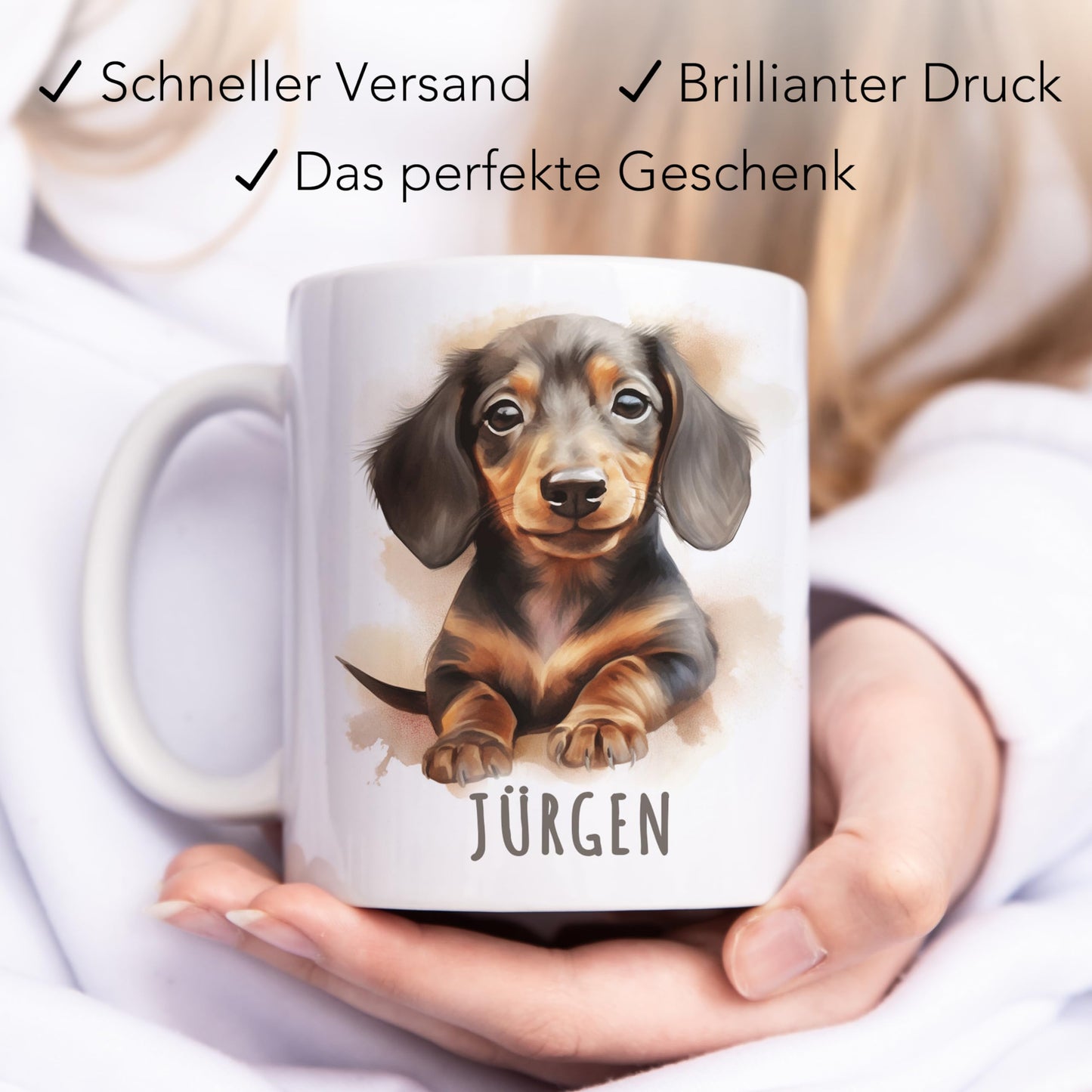 Dackel Tasse Hund personalisierte Kindertasse mit Namen Alpakatasse Namenstasse süßes Kinder Geschenk für Jungen & Mädchen Kaffeetasse Teetasse aus Keramik 330 ml (Dackel)
