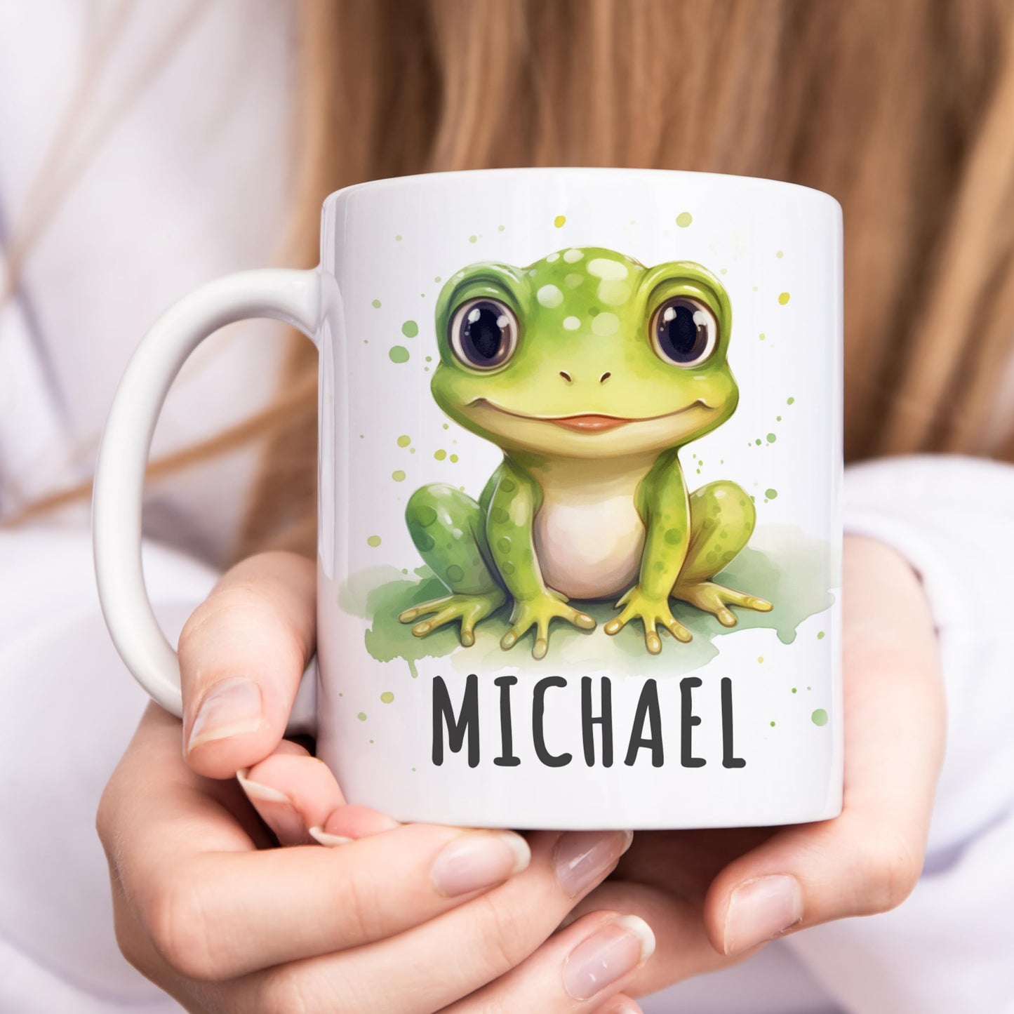 Frosch Tasse personalisierte Kindertasse mit Namen Froschtasse Namenstasse süßes Kinder Geschenk für Jungen & Mädchen Kaffeetasse Teetasse aus Keramik 330 ml