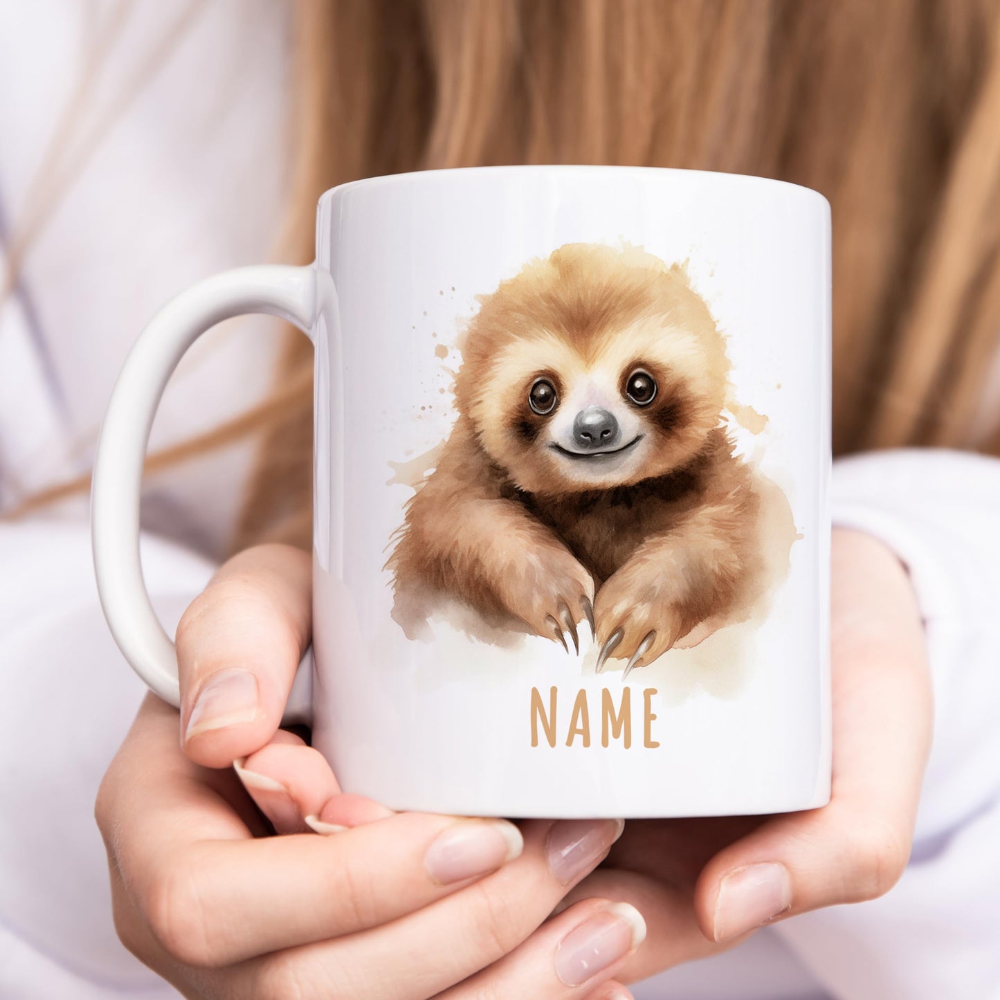 Faultier Tasse personalisierte Kindertasse mit Namen Faultiertasse Namenstasse süßes Kinder Geschenk für Jungen & Mädchen Kaffeetasse Teetasse aus Keramik 330 ml