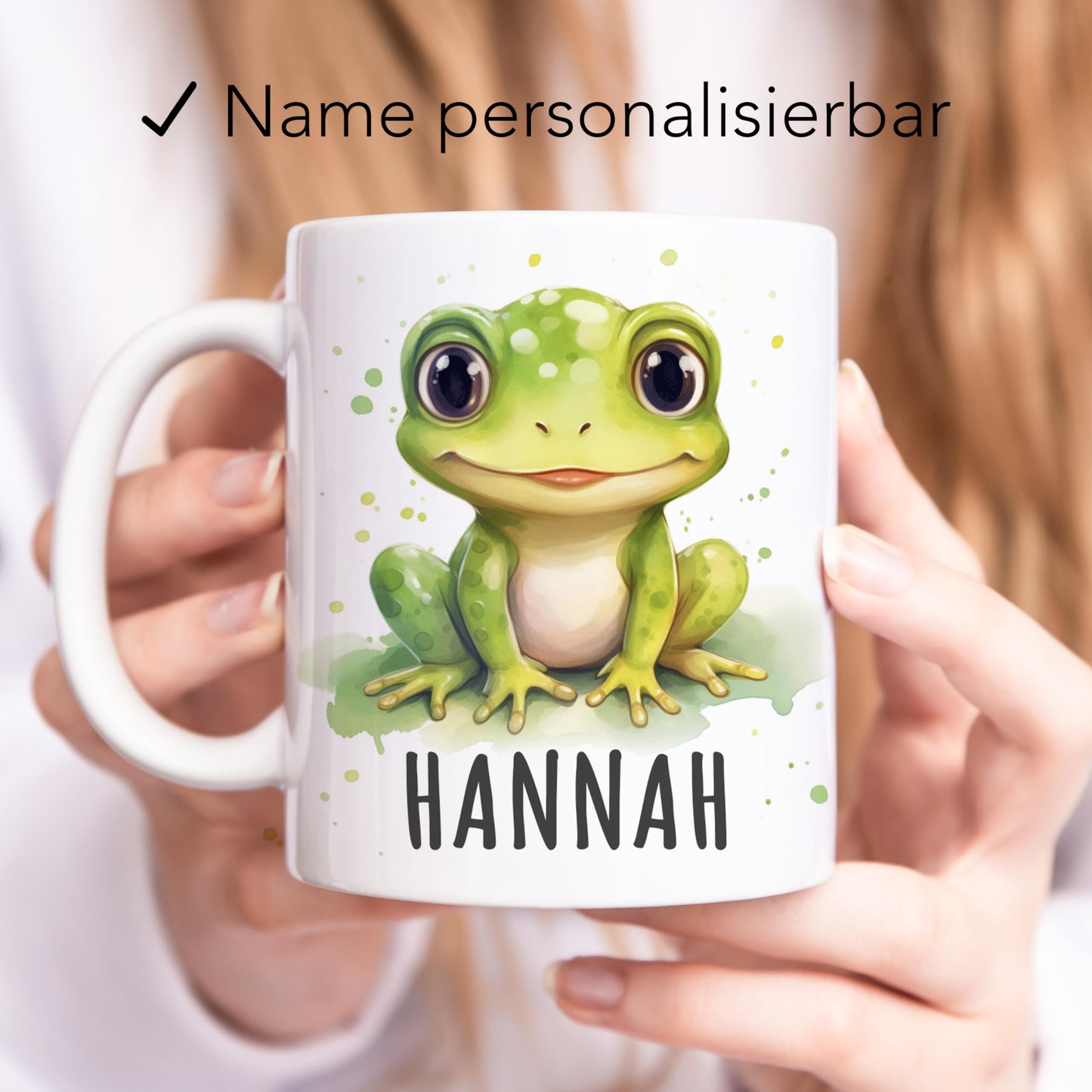 Frosch Tasse personalisierte Kindertasse mit Namen Froschtasse Namenstasse süßes Kinder Geschenk für Jungen & Mädchen Kaffeetasse Teetasse aus Keramik 330 ml