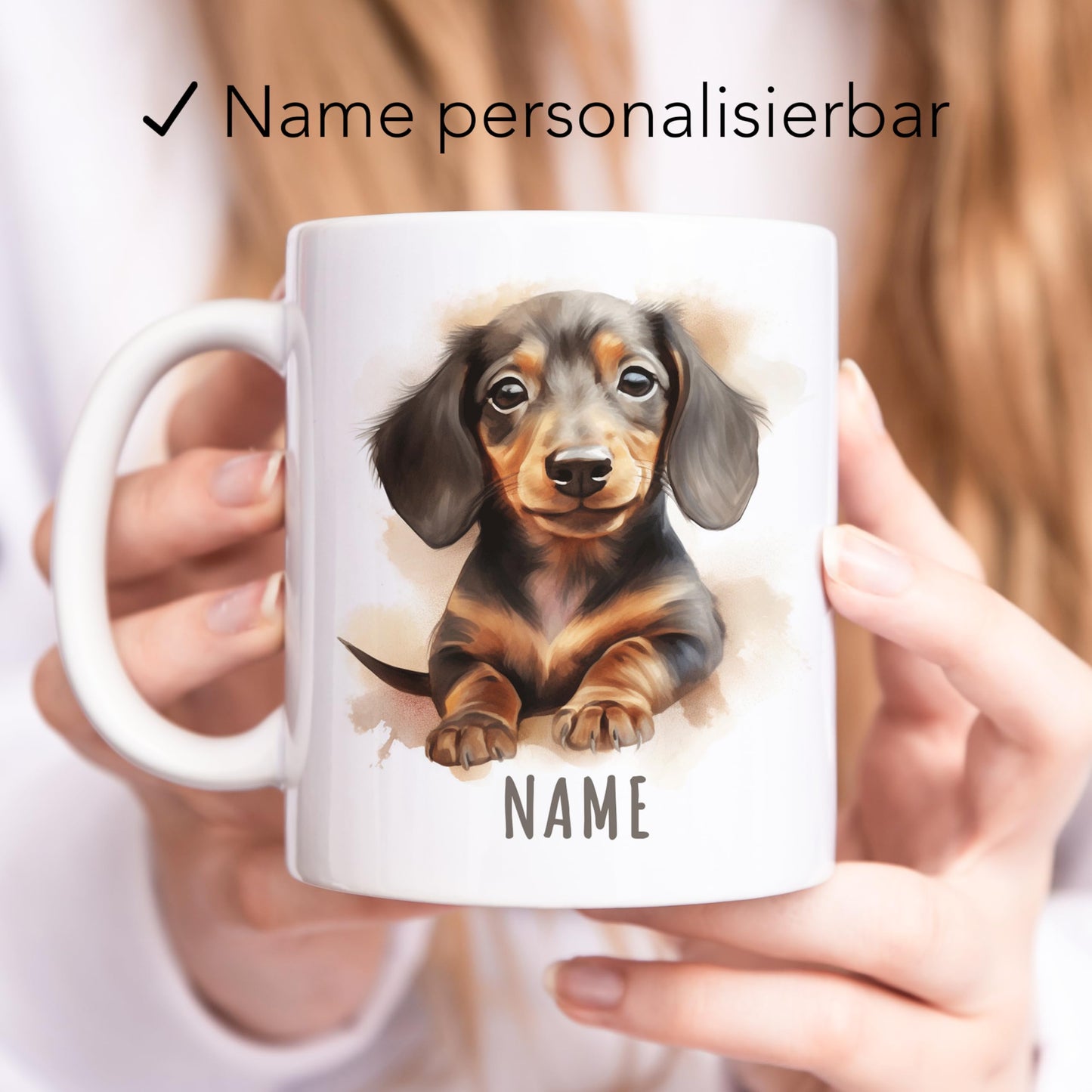 Dackel Tasse Hund personalisierte Kindertasse mit Namen Alpakatasse Namenstasse süßes Kinder Geschenk für Jungen & Mädchen Kaffeetasse Teetasse aus Keramik 330 ml (Dackel)