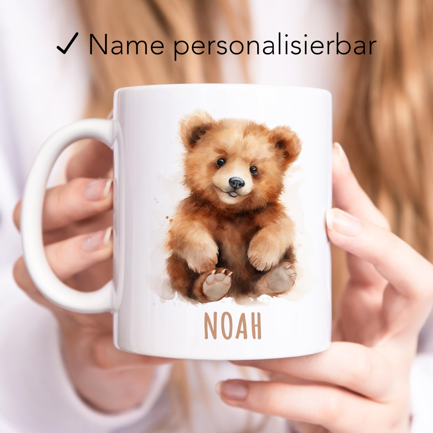 Bärchen Tasse Bär personalisierte Kindertasse mit Namen Bärentasse Namenstasse süßes Kinder Geschenk für Jungen & Mädchen Kaffeetasse Teetasse aus Keramik 330 ml (Bär)