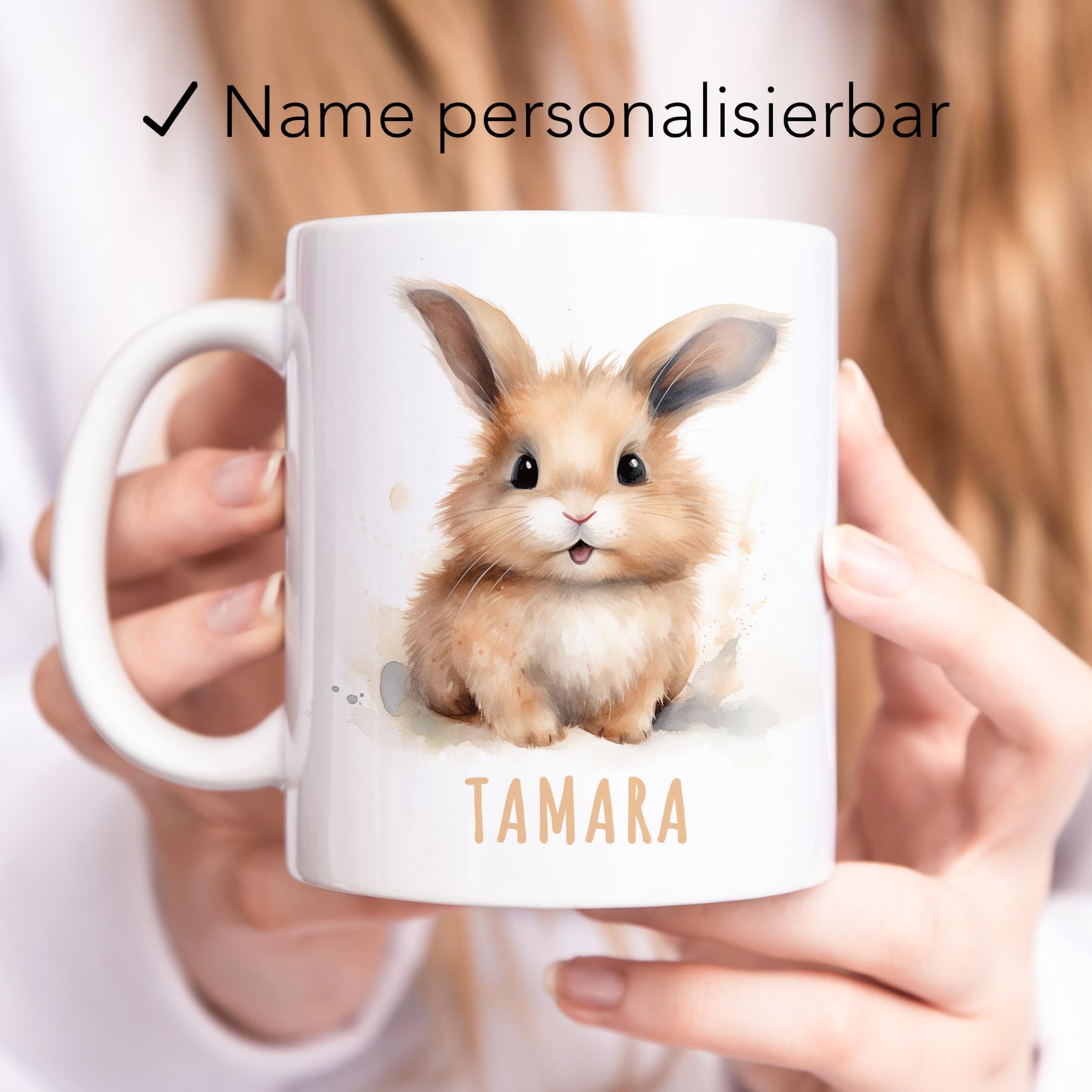 Hase Tasse personalisierte Kindertasse mit Namen Hasentasse Namenstasse süßes Kinder Geschenk für Jungen & Mädchen Kaffeetasse Teetasse aus Keramik 330 ml