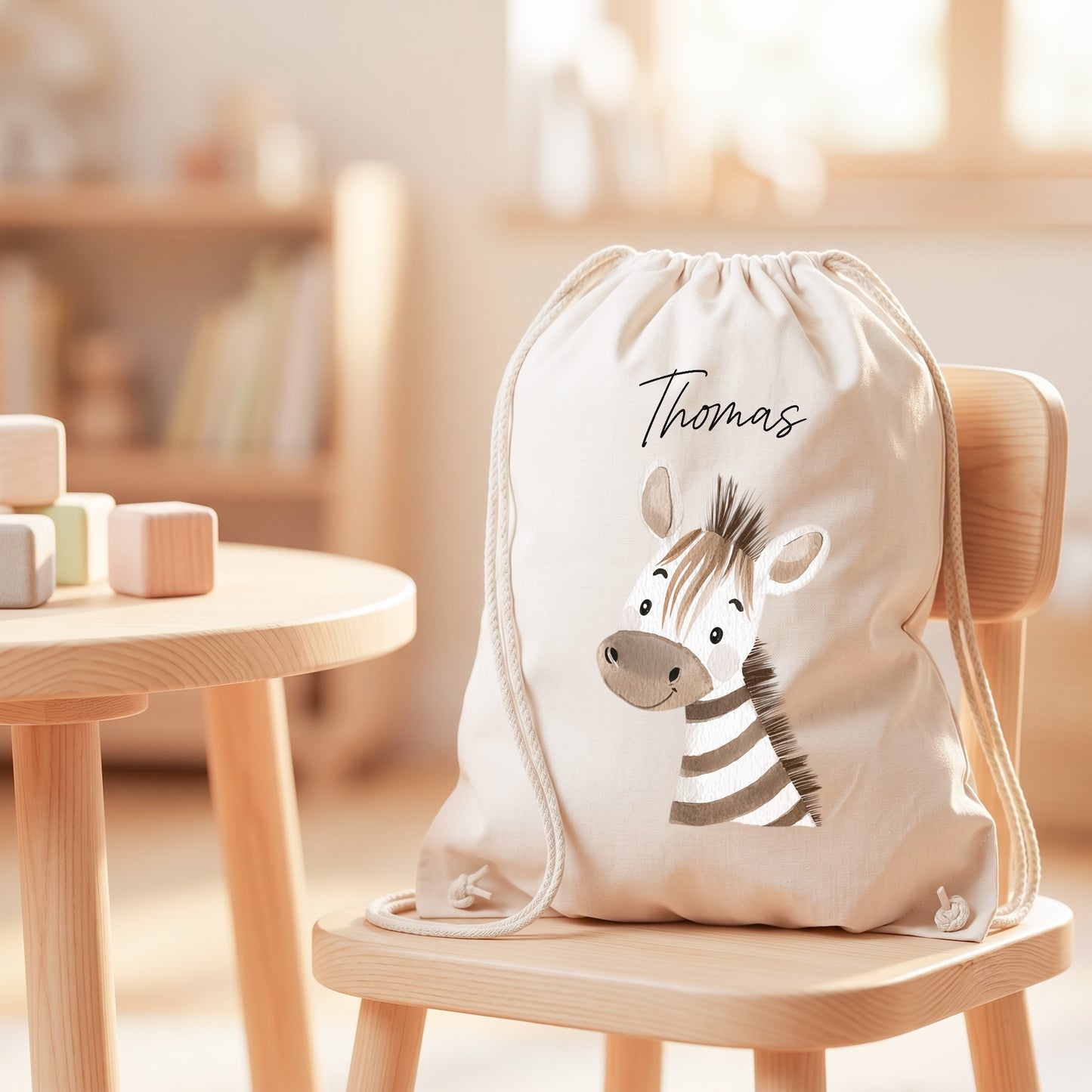 Zebra Turnbeutel für Kinder personalisierter Sportbeutel für den Kindergarten Stoffbeutel mit Kordelzug