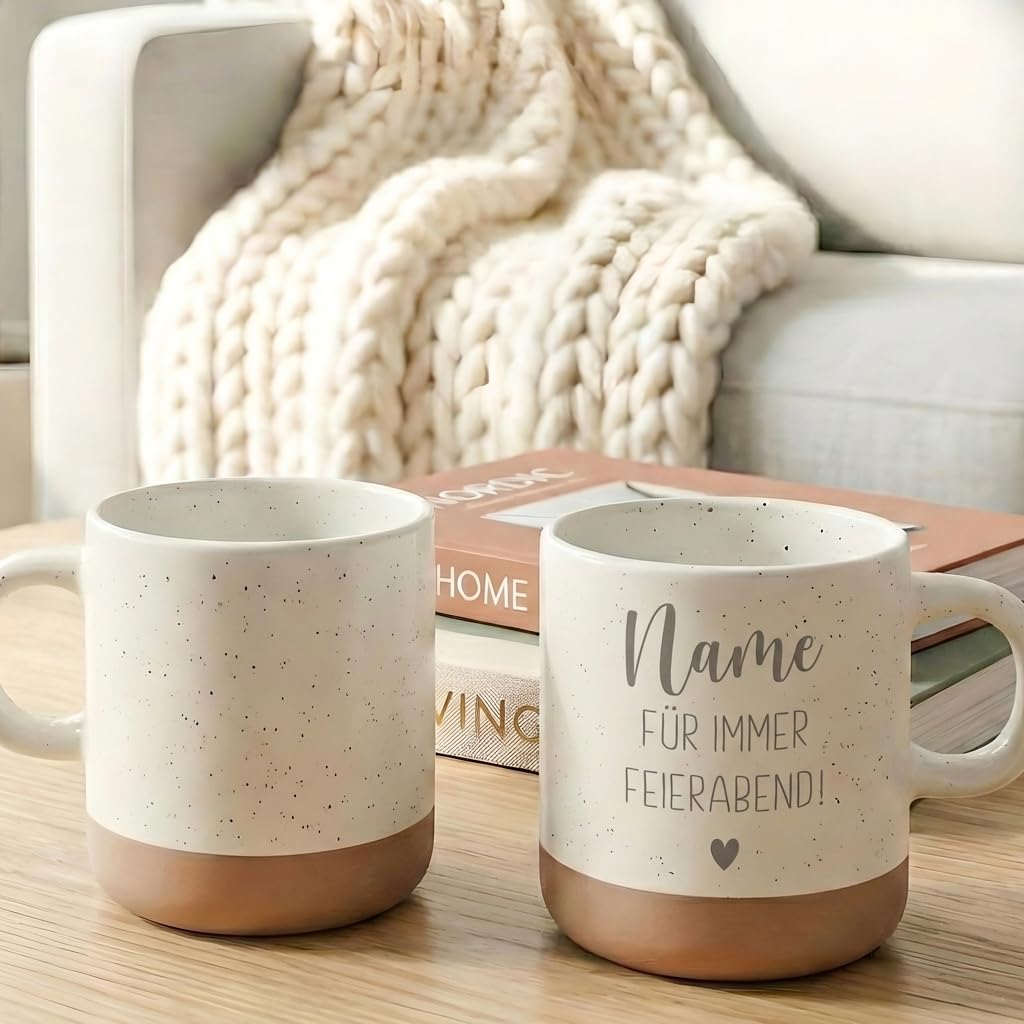 Renteneintritt Geschenk für Frau Steingut Tasse personalisiert mit Gravur Abschiedsgeschenk Kollegin Rente Abschied Rentnerin