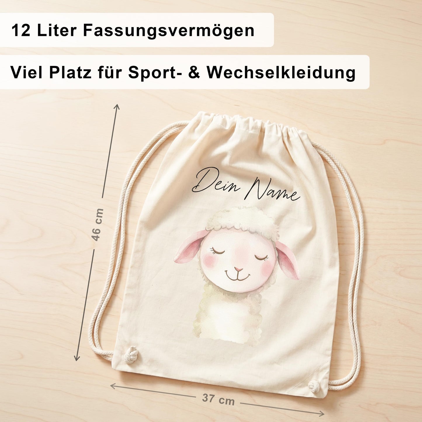 Schaf Turnbeutel Kinder personalisierter Sportbeutel für Kindergarten & Kita Stoffbeutel mit Kordelzug