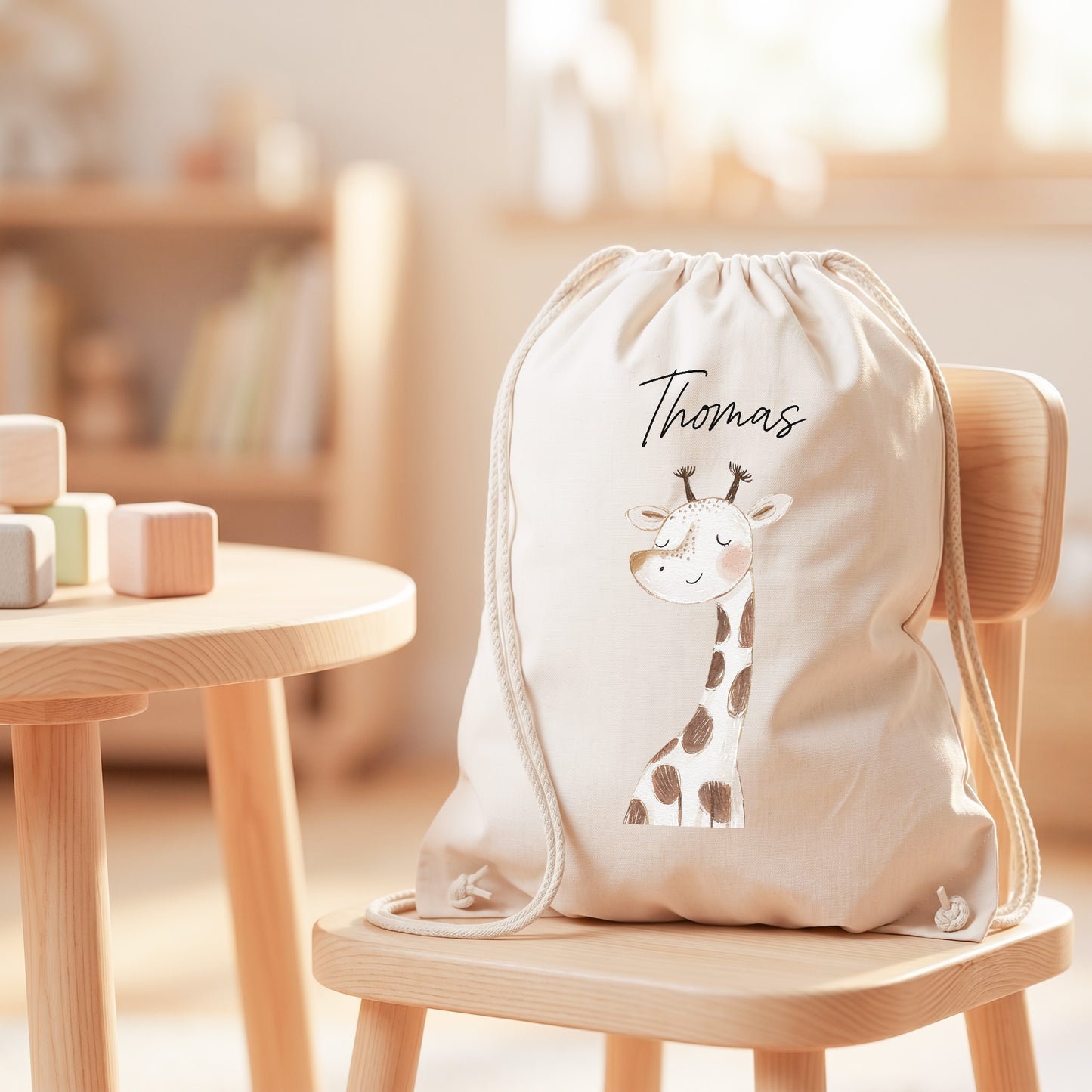 Giraffe Turnbeutel für Kinder personalisierter Sportbeutel für den Kindergarten Stoffbeutel mit Kordelzug