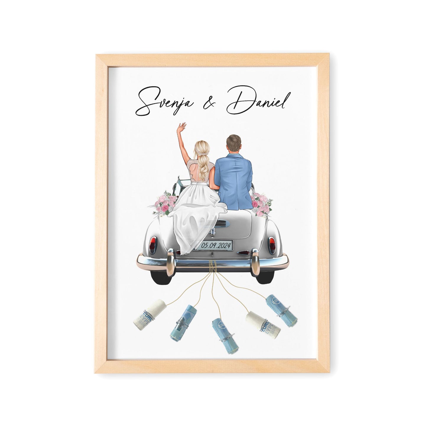 Hochzeitsgeschenk Geld Geldgeschenk Zur Hochzeit personalisiertes Bild für Brautpaar Geschenk (mit oder ohne Rahmen)