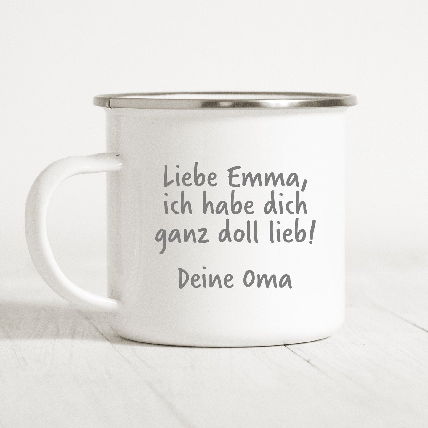 Emaille Tasse Kinder Hasen Häschen Personalisiert Widmung Text Becher Mädchen