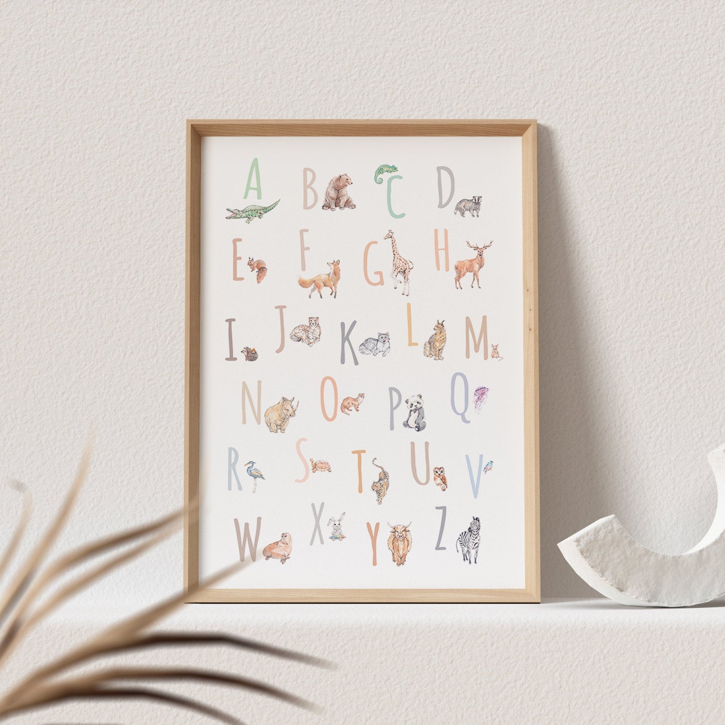 ABC Poster Tieralphabet Alphabet Tiere Print Bild Kinderzimmer Lernposter Geburtstagsgeschenk