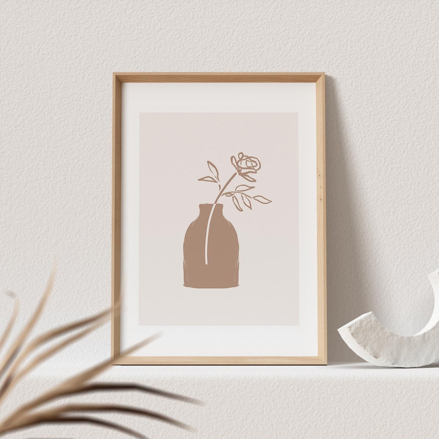 Boho Wanddekoration Poster Blumenvase Abstrakter Kunstdruck in Beige Minimalistischer Print Bild Wandkunst Wanddeko