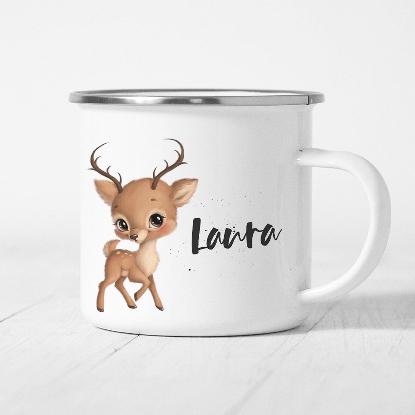 Reh Tasse Emaille Personalisiert Rehkitz Rehbaby Kinder Becher Name Namensgeschenk Geschenk