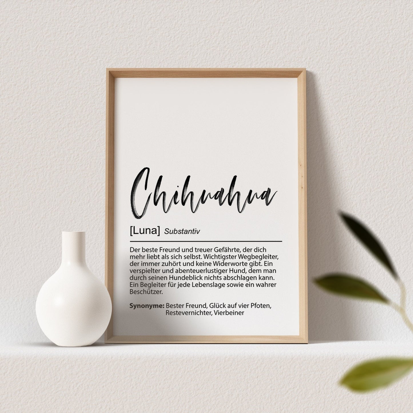 Chihuahua Geschenk Hundeposter Personalisiert Hundebild Definition Hunde Geschenk für Hundebesitzer (OHNE RAHMEN)