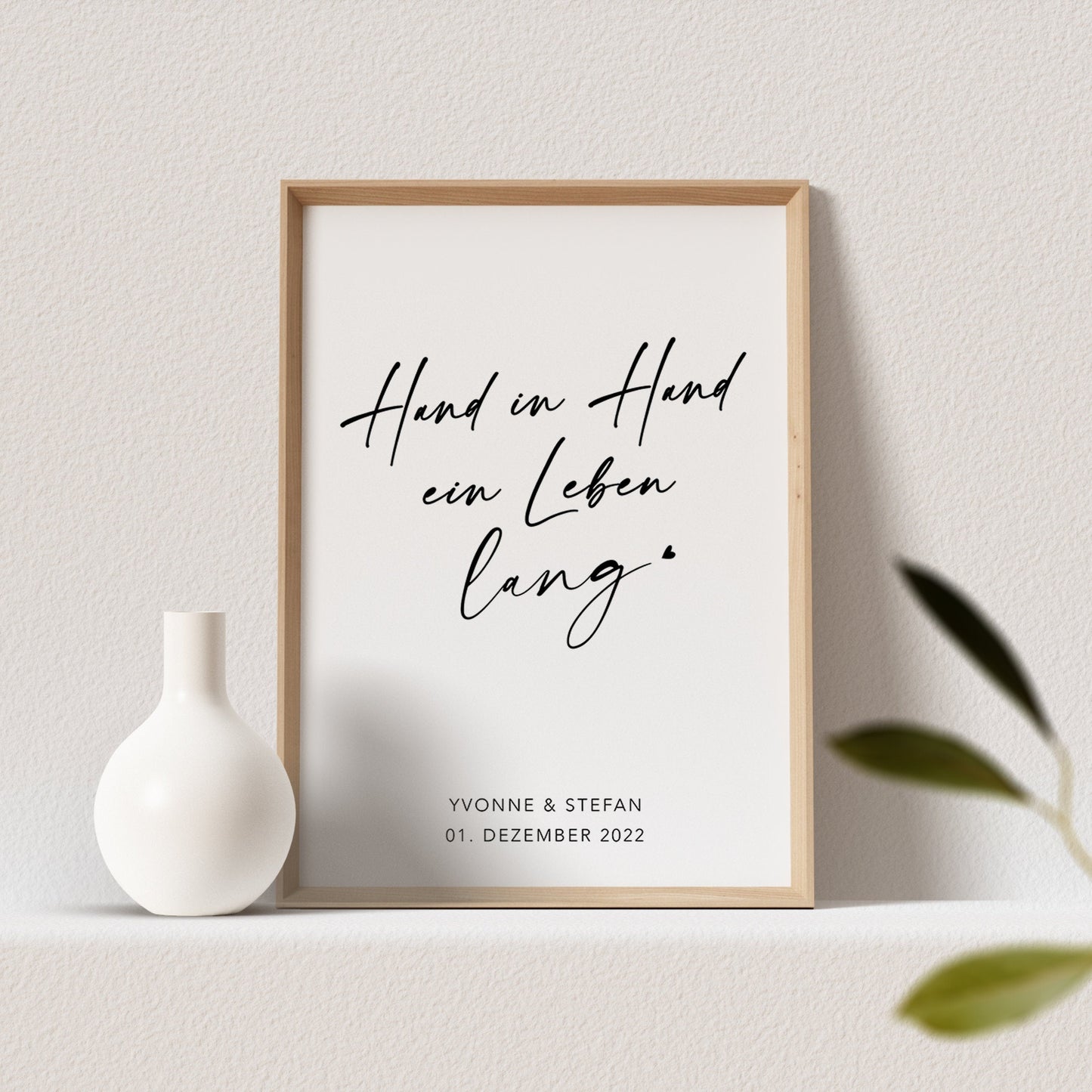 Hochzeitsgeschenk Hochzeitsposter "Hand In Hand Ein Leben Lang" Bild Hochzeit Personalisierbar Hochzeitstag (OHNE RAHMEN)
