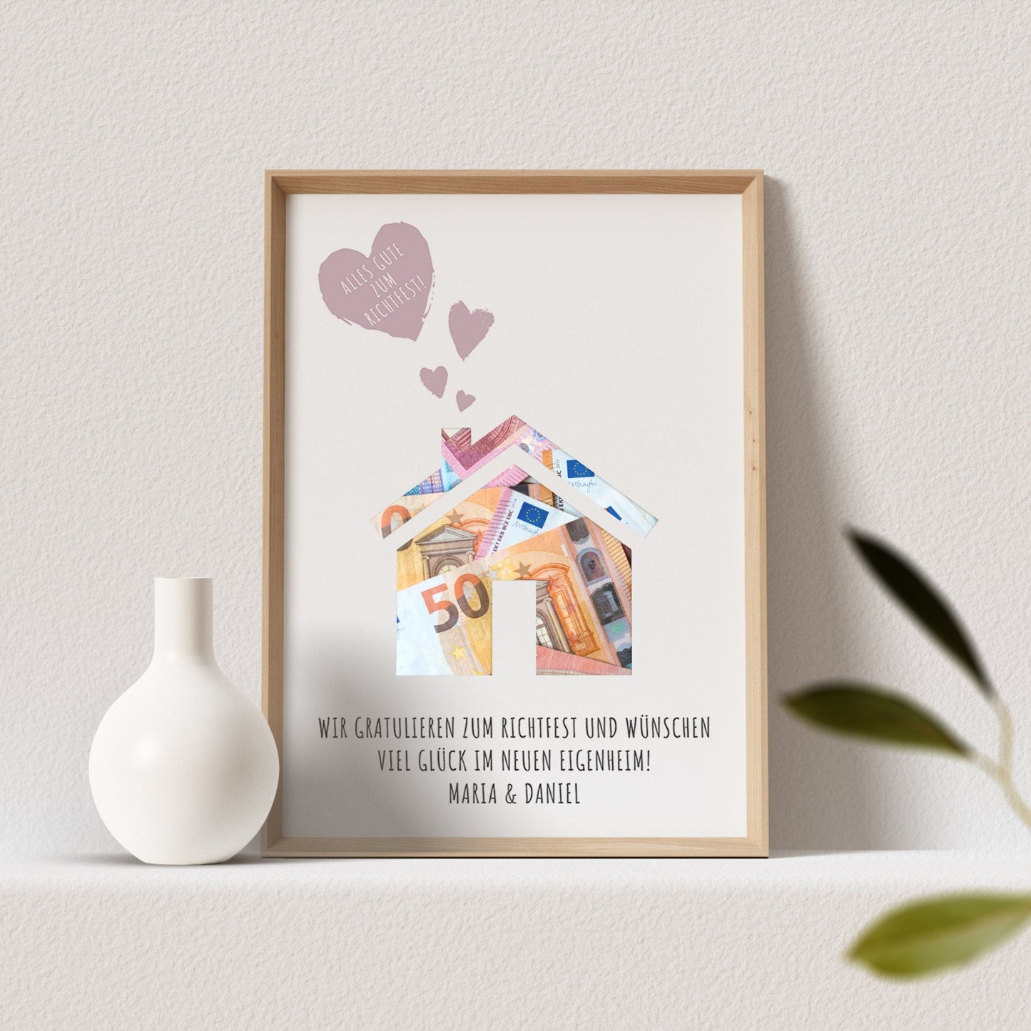 Geldgeschenk Richtfest Hausbau Personalisierbar Haus Geschenk Zum Einzug Einweihungsparty (OHNE RAHMEN)