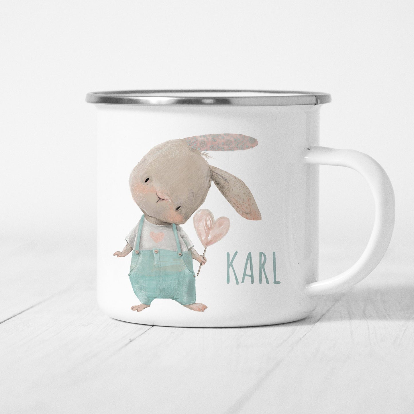 Emaille Tasse Kinder Personalisiert Mit Hasen Für Jungen Und Mädchen