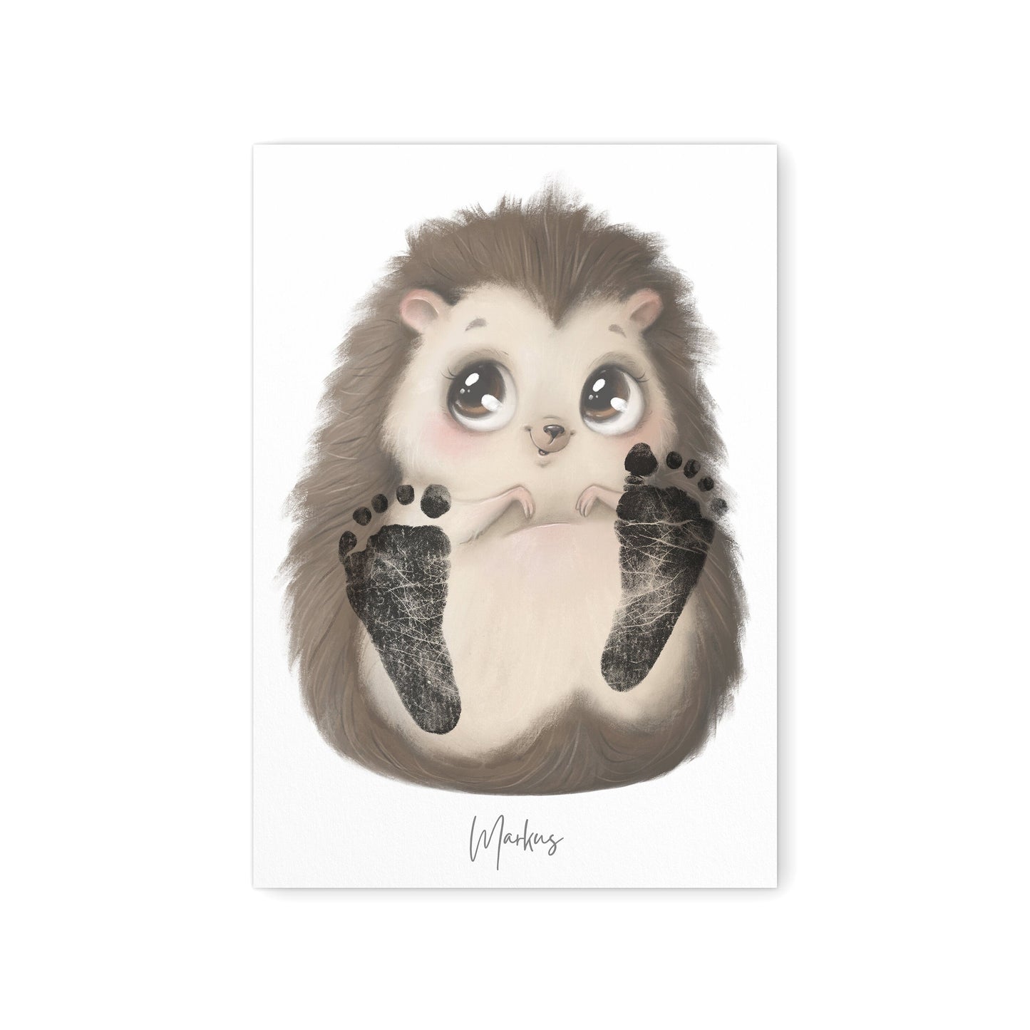 Baby Fußabdruck Bild Igel Fußabdrücke Personalisiert Babygeschenk zur Geburt Geschenk Kleinkind Kinderzimmerdeko (Ohne Farbe)
