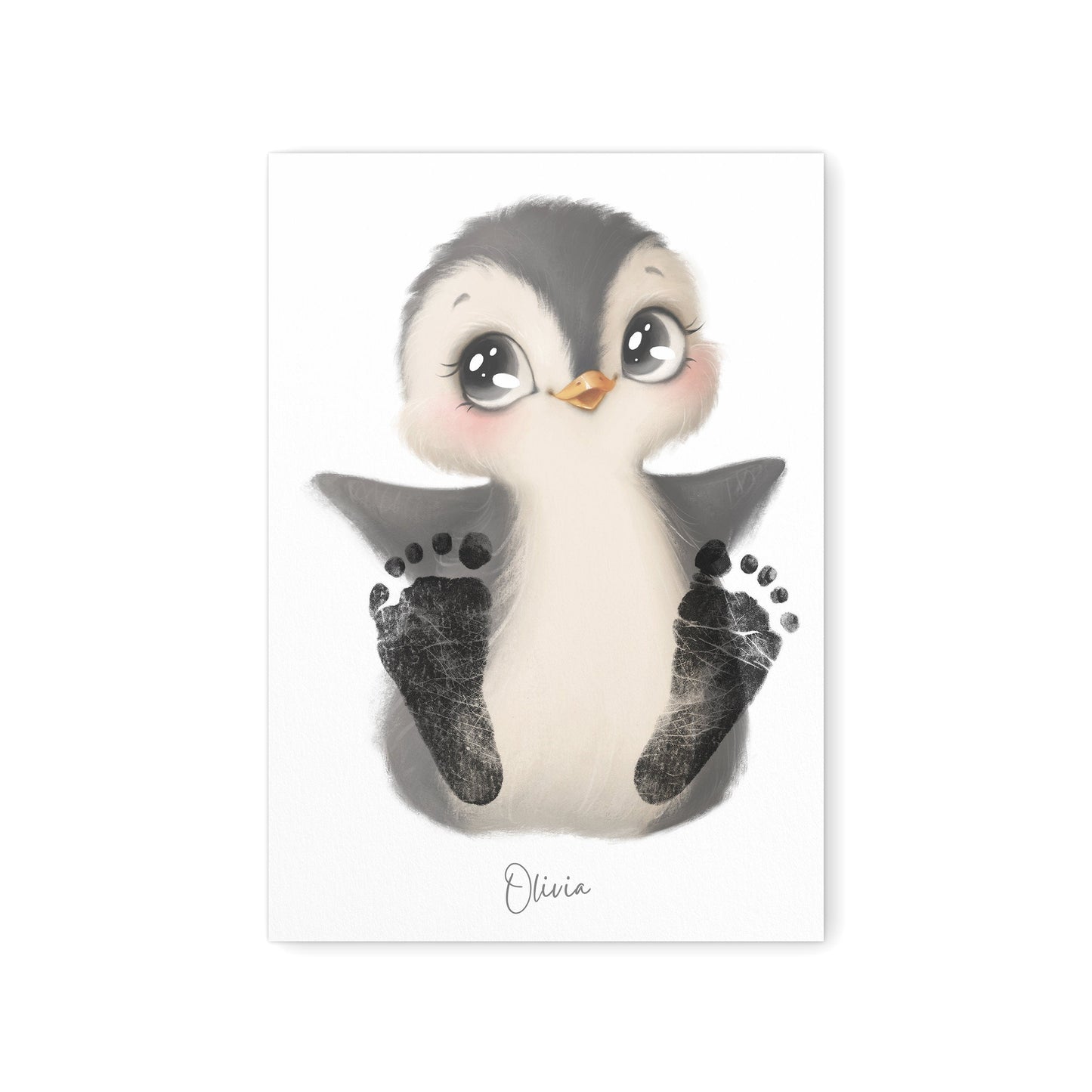 Baby Fußabdruck Bild Pinguin Fußabdrücke Personalisiert Babygeschenk zur Geburt Geschenk Kleinkind Kinderzimmerdeko (Ohne Farbe)