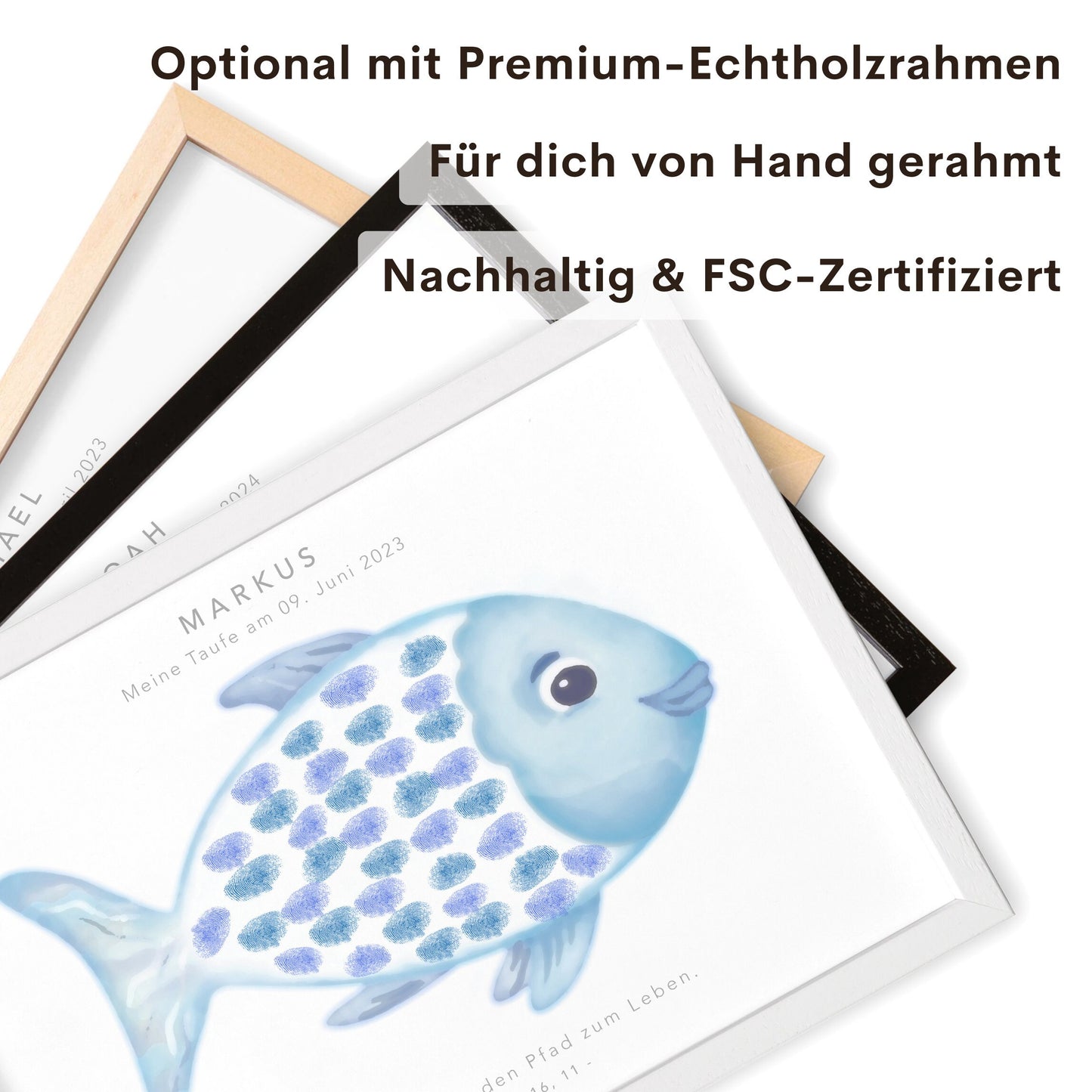 Taufe Fingerabdruck Fisch Gästebuch Taufe Junge personalisiertes Bild Taufgeschenk