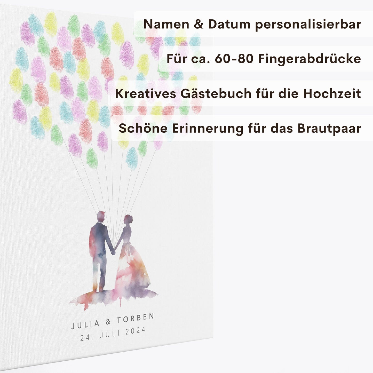 Leinwand Hochzeit Gästebuch Fingerabdruck personalisiert Brautpaar 30x40 cm (OHNE Farbe)