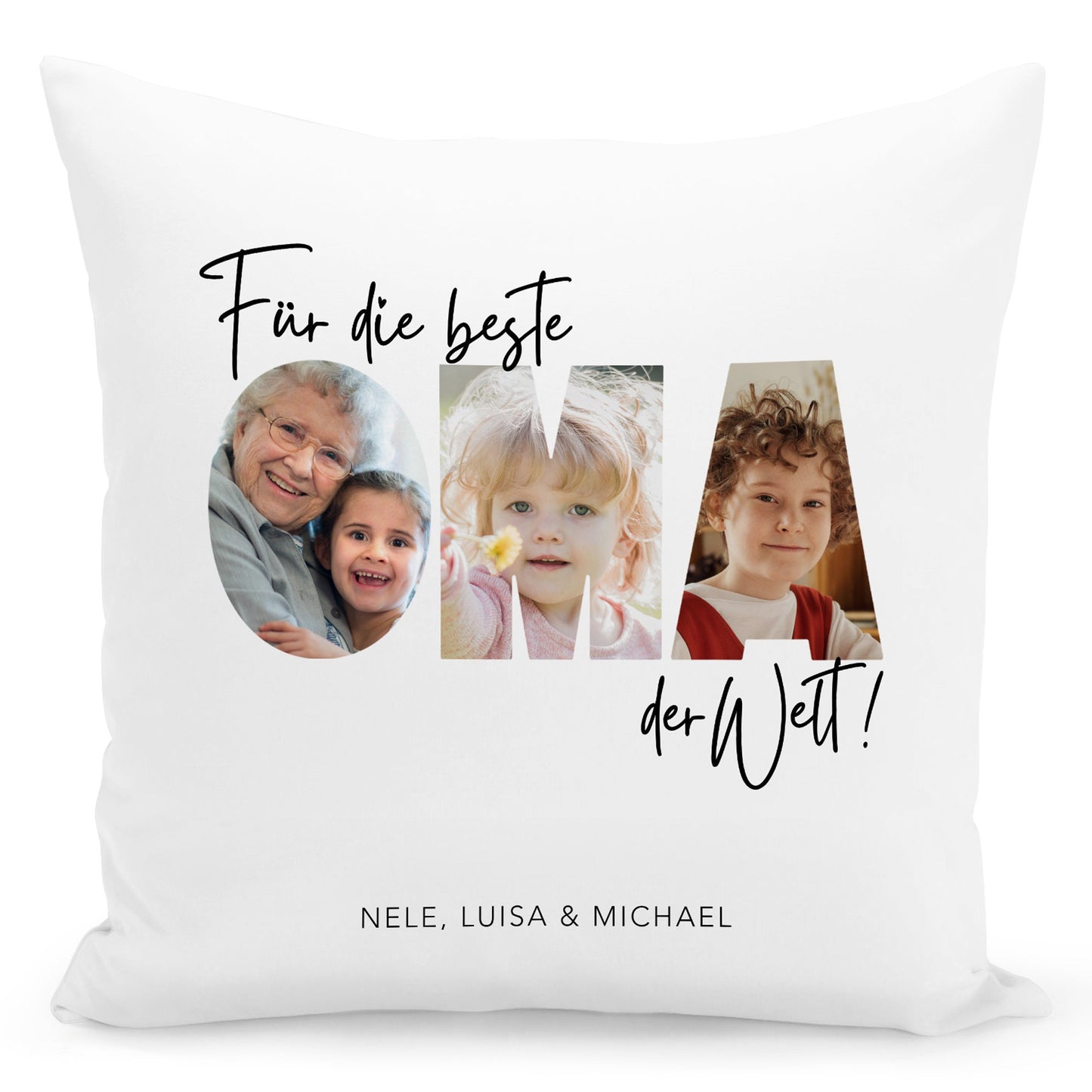 Oma Kissen mit Foto personalisiertes Fotogeschenk Fotokissen Dekokissen Geschenk für Großmutter Muttertagsgeschenk 40x40 cm inkl. Füllung