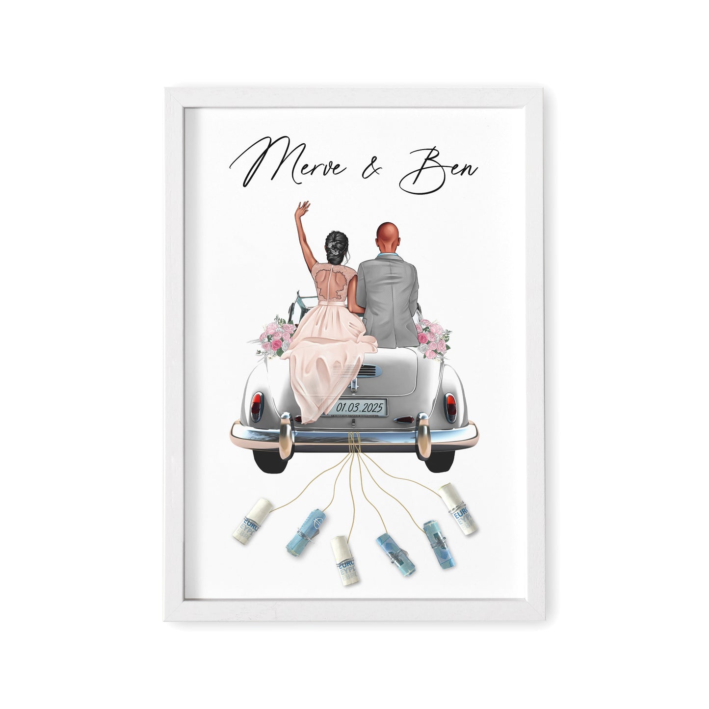 Hochzeitsgeschenk Geld Geldgeschenk Zur Hochzeit personalisiertes Bild für Brautpaar Geschenk (mit oder ohne Rahmen)