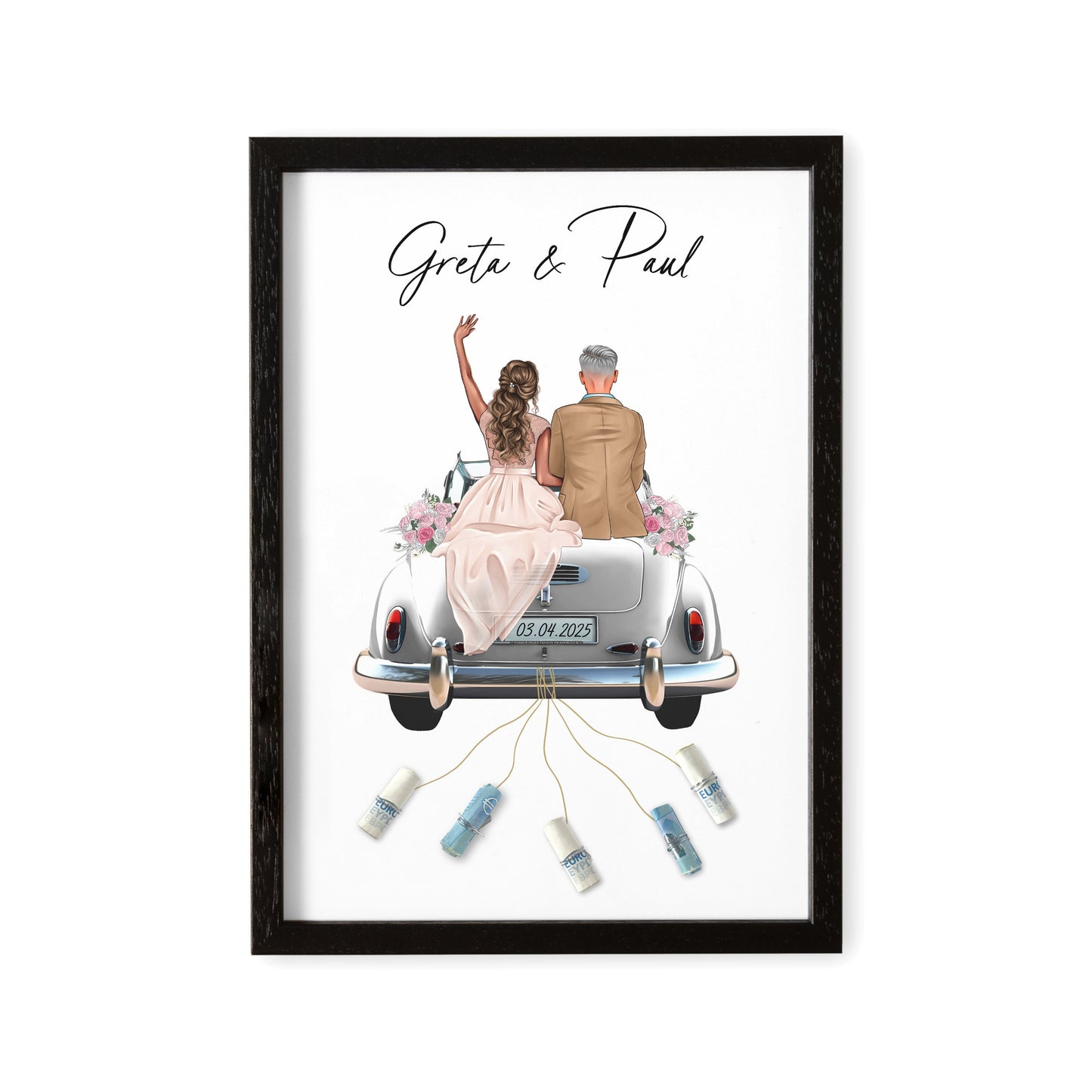 Hochzeitsgeschenk Geld Geldgeschenk Zur Hochzeit personalisiertes Bild für Brautpaar Geschenk (mit oder ohne Rahmen)