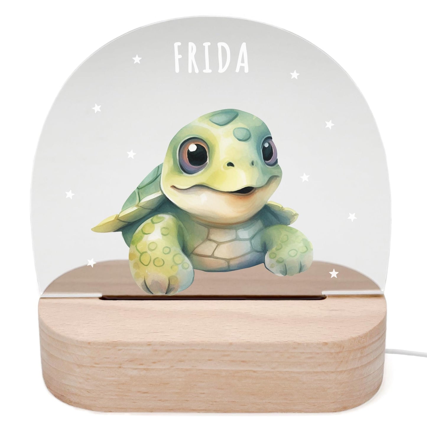 Nachtlicht personalisiert für Kinder & Baby Schildkröte Babyzimmer Deko Kinderzimmer Nachtlampe Mädchen Jungen Inkl. Holzfuß und Netzteil