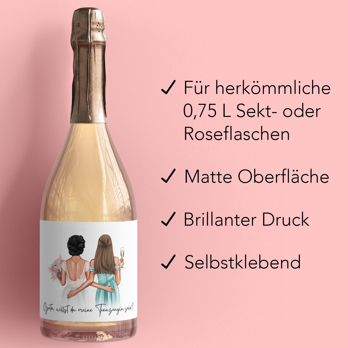 Willst du meine Trauzeugin sein Flaschenetikett personalisiert Trauzeugen fragen Geschenk Sekt Etikett selbstklebend 2 Stück | 9x13 cm