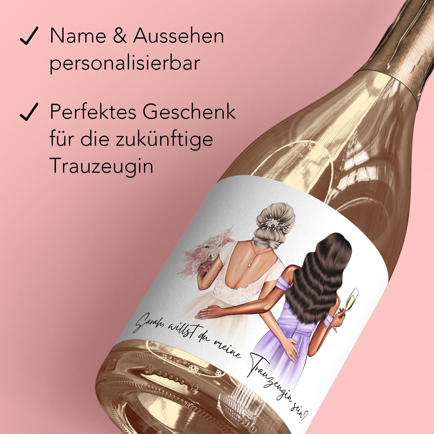 Willst du meine Trauzeugin sein Flaschenetikett personalisiert Trauzeugen fragen Geschenk Sekt Etikett selbstklebend 2 Stück | 9x13 cm