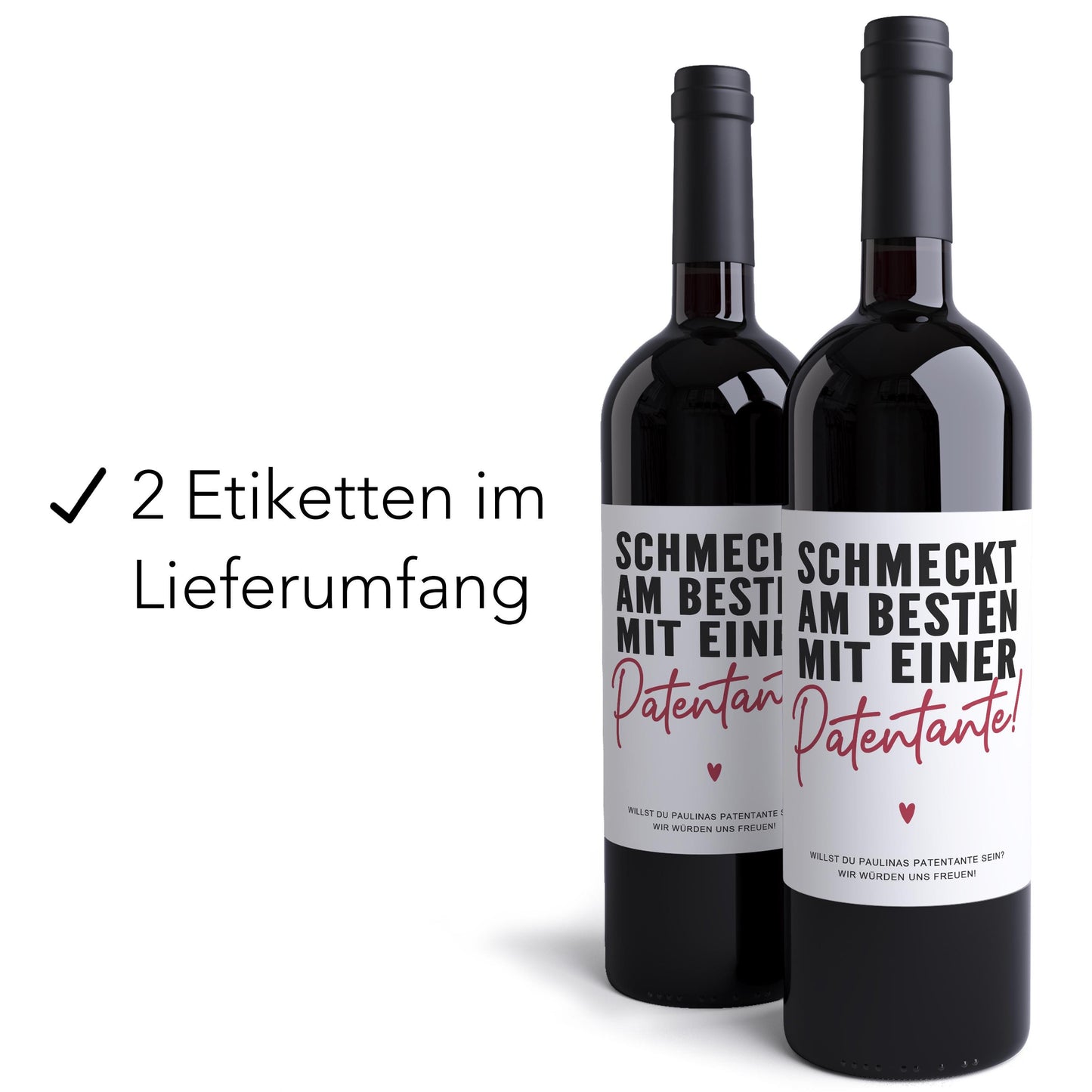 Patentante fragen Flaschenetikett personalisiert Willst du meine Patentante sein Geschenk Weinetiketten selbstklebend 2 Stück | 10x12 cm