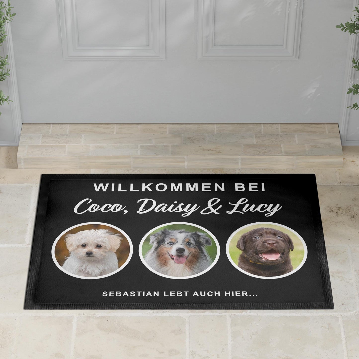 Fußmatte Hund personalisiert Einweihungsgeschenk Wohnung Hunde Geschenk Fußabtreter Haustür Türmatte Schmutzfangmatte für Innen 60x40 cm