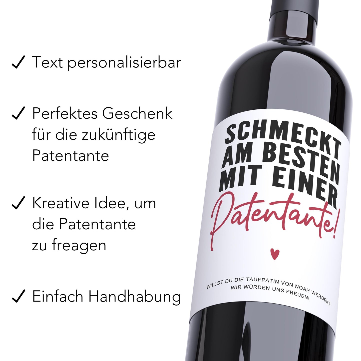 Patentante fragen Flaschenetikett personalisiert Willst du meine Patentante sein Geschenk Weinetiketten selbstklebend 2 Stück | 10x12 cm