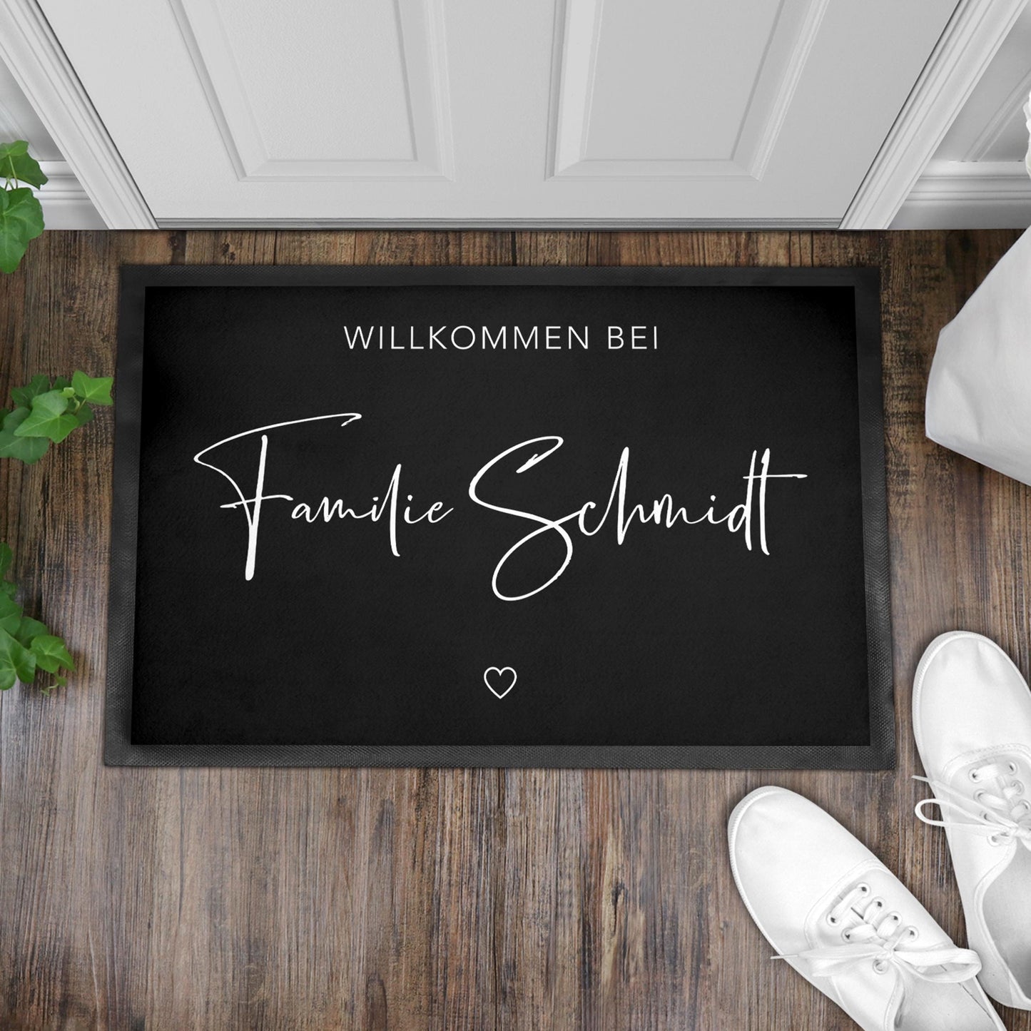 Fußmatte Familie personalisiert Willkommen Wohnung Einweihungsgeschenk Geschenk zum Einzug Richtfest Schmutzfangmatte für Innen 60x40 cm