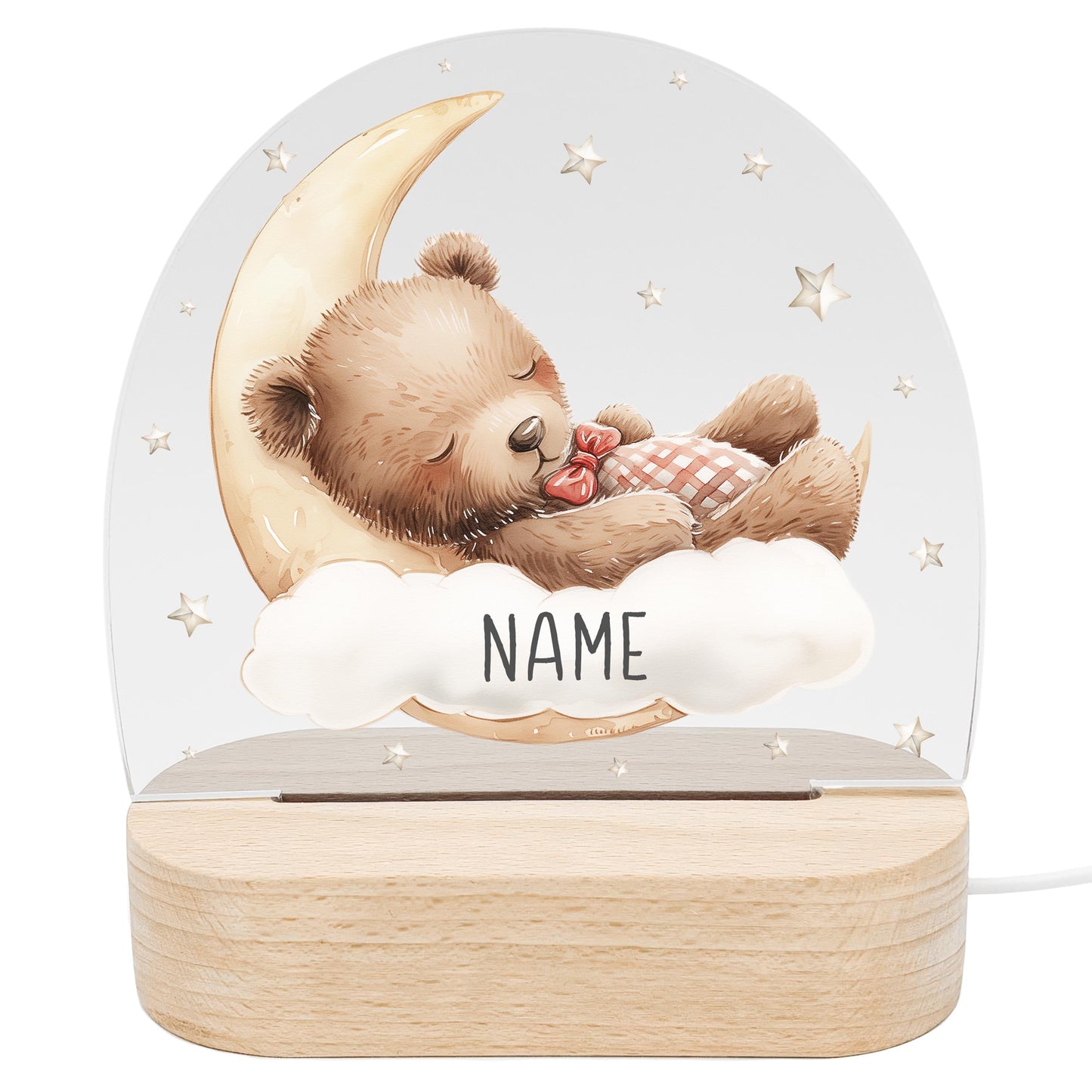 Nachtlicht Baby Kinder personalisiert Geschenk zur Geburt Babyzimmer Deko Bär Kinderzimmer Nachtlampe Inkl. Holzfuß & Netzteil